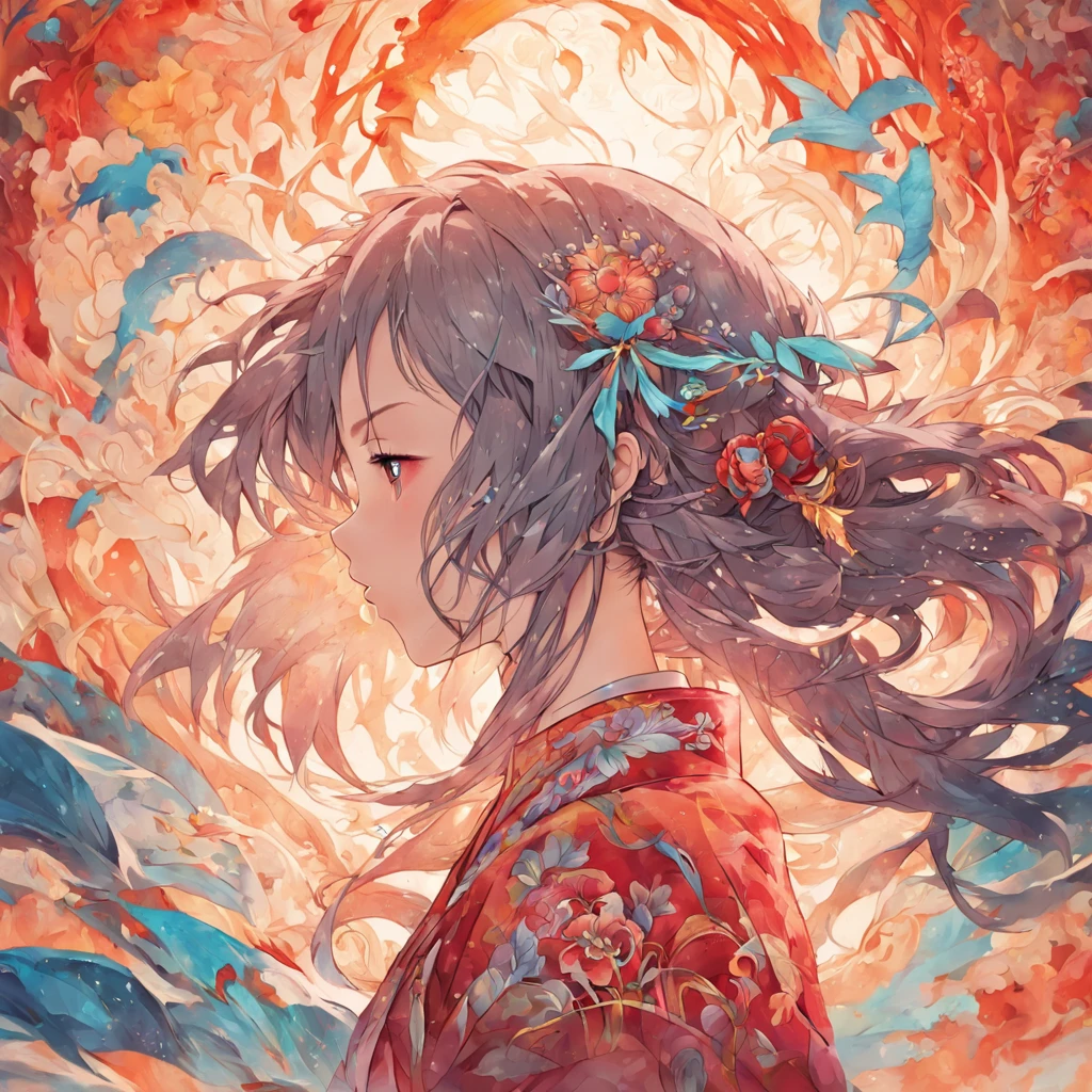 (White background:1.4),(Silhouette of a girl's head, Eyes closed, colorfull long hair, Oriental elements),(Chinese illustration:1.3,paper art:1.3, Quilted paper art:1.2),( reasonable design, Clear lines, High sharpness,Best quality, Very detailed, Masterpiece, movie light effect, 4K )