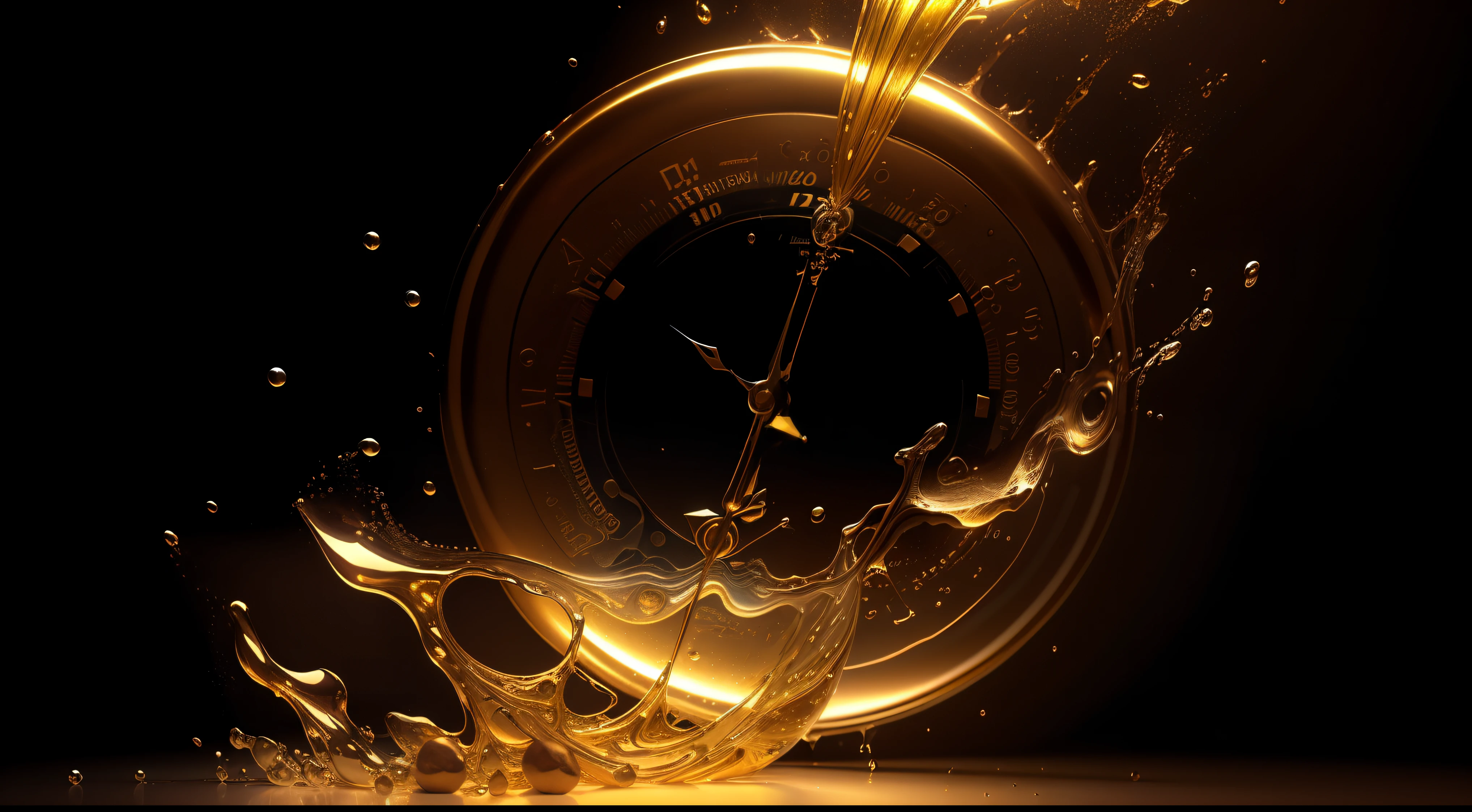 (( fotografia digital del mecanismo interior de un reloj mecanico a cuerda, engranajes, balancines, ruedas dentadas de metal dorado mate, con patina, antiguo)) ,( en el fondo de la imagen y adheridas al mecanismo del reloj y a su alrededor y en el fondo hay salpicaduras y gotas congeladas multicolores , tornados de gotas multicolores, brillos tornasolados todos en el estilo del arte de Alberto Severo, bring liquid droplets to life in a symphony of textures and colors) , digital photography ,cinematic lighting gran acercamiento ,Trabajo hiperrealista, efectos 3D, Ultra HD, obra de arte magistral ,16k Arte digital 4K altamente detallado, Pintura digital intrincada, Arte digital detallado 4K,Esta cautivadora pantalla, skillfully crafted with the animation capabilities of Cinema 4D,. The final composition, Enriched with gamma correction and tone mapping techniques,