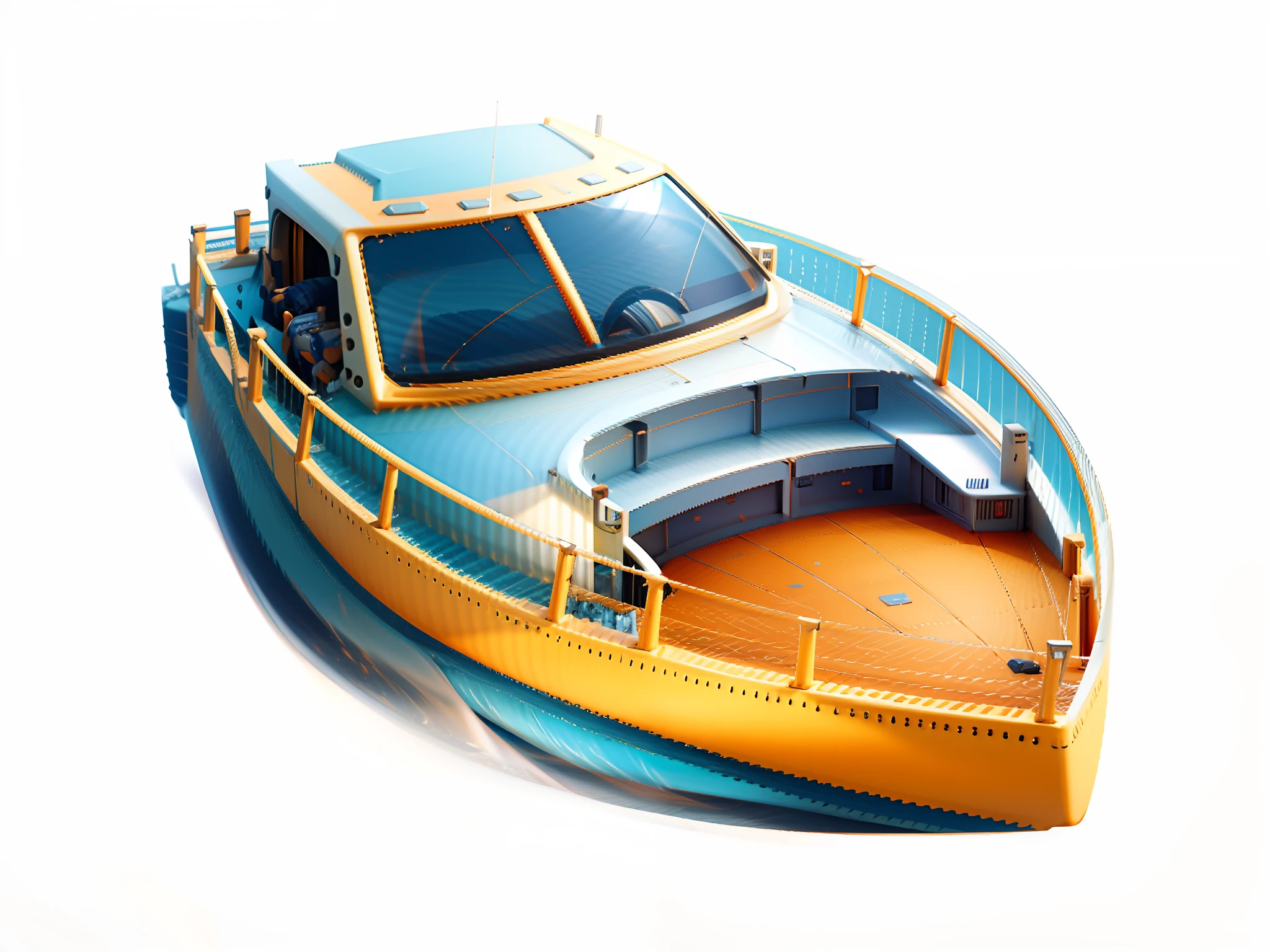 speedboat,steamship,Close-up of a ship with a yellow and blue hull, top boat racing simulator, Concept ship, energetic shadow, Cyberpunk speedboats, , delicate craftsmanship, thumbnail, boat, Stunning graphics, Senior Artist, , Best graphics,