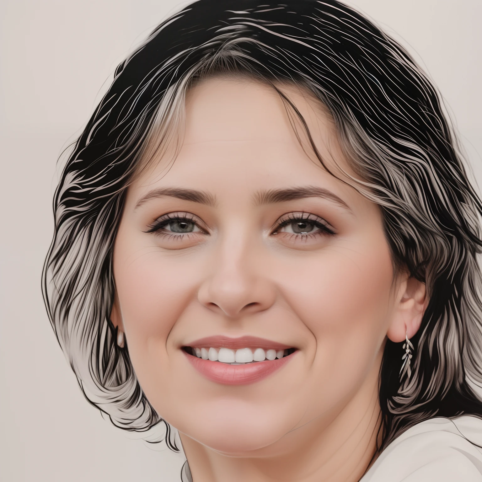 um desenho preto e branco de uma mulher sorrindo, inspirado em Elaine Duillo, Directed by: Elaine Duillo, Directed by: Gavin Hamilton, detailed illustration portrait, Retrato Sabrina Lloyd, Directed by: Sally Haley, Suzanne Engelberg, Black and white illustration, Portrait illustration, official illustration, rendering of close up portrait, Martha Jungwirth esboço, Pilar Gogar, Directed by: Eva Gonzalès