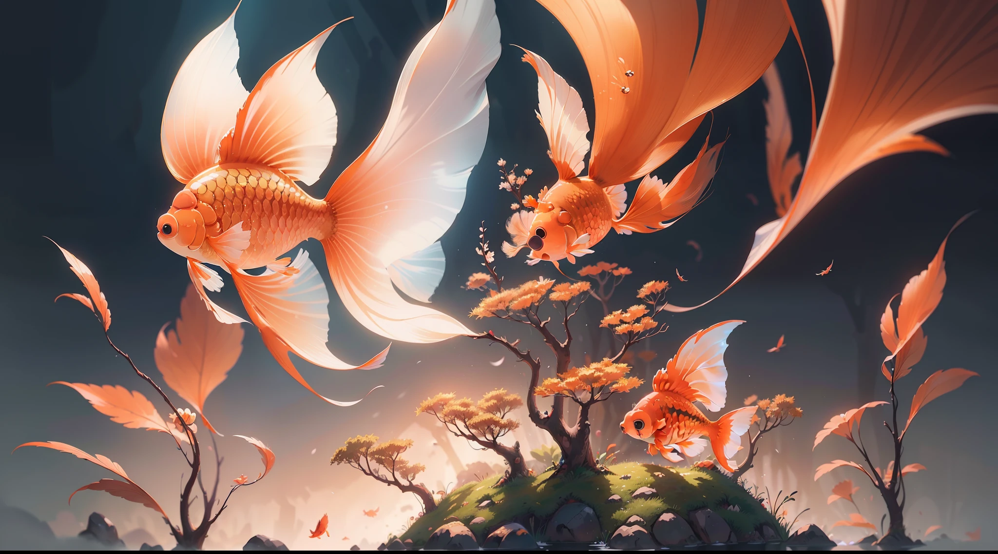 animemanga girl,(((There are Goldfish in the hair))),white dresses, A beautiful artwork illustration, Anime art wallpaper 4 K, Anime art wallpaper 4k, Anime art wallpaper 8 K, Anime fantasy illustration, Exquisite digital illustration, Beautiful digital artwork, Beautiful anime artwork, Anime fantasy artwork, Japanese art style, Detailed digital anime art, Fantasy art style, stunning digital illustration