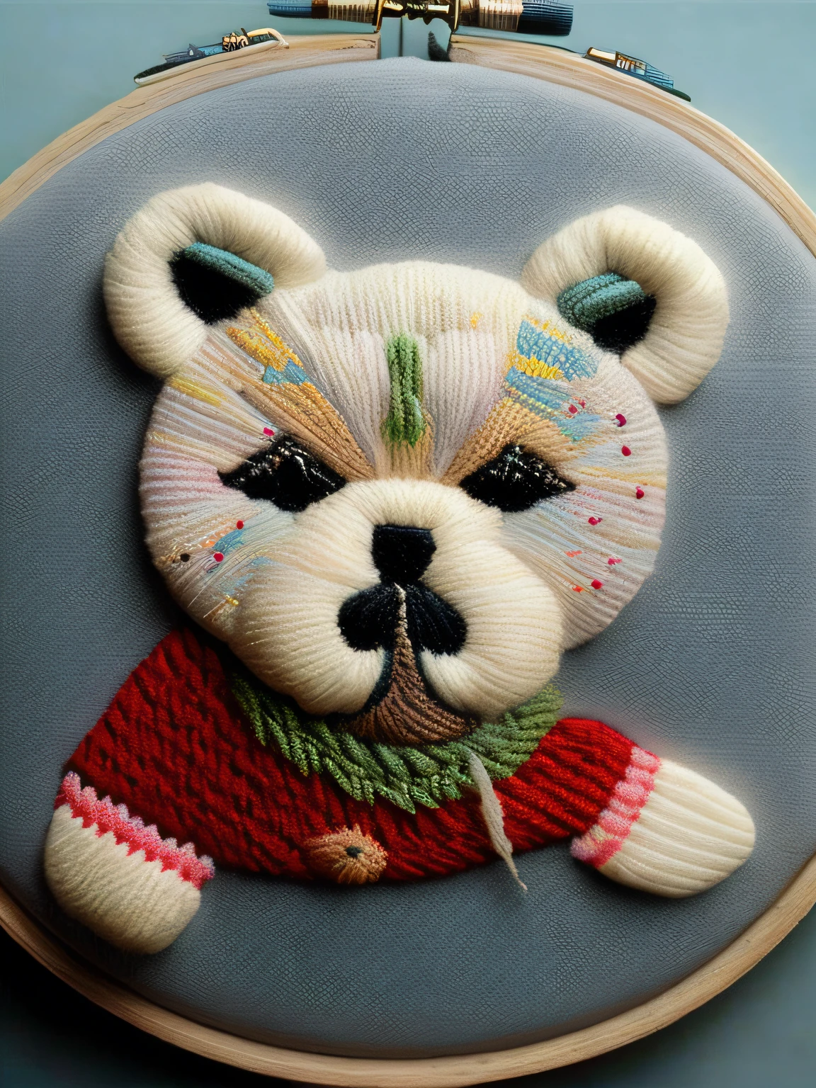 Needle-pointed style embroidered teddy dog