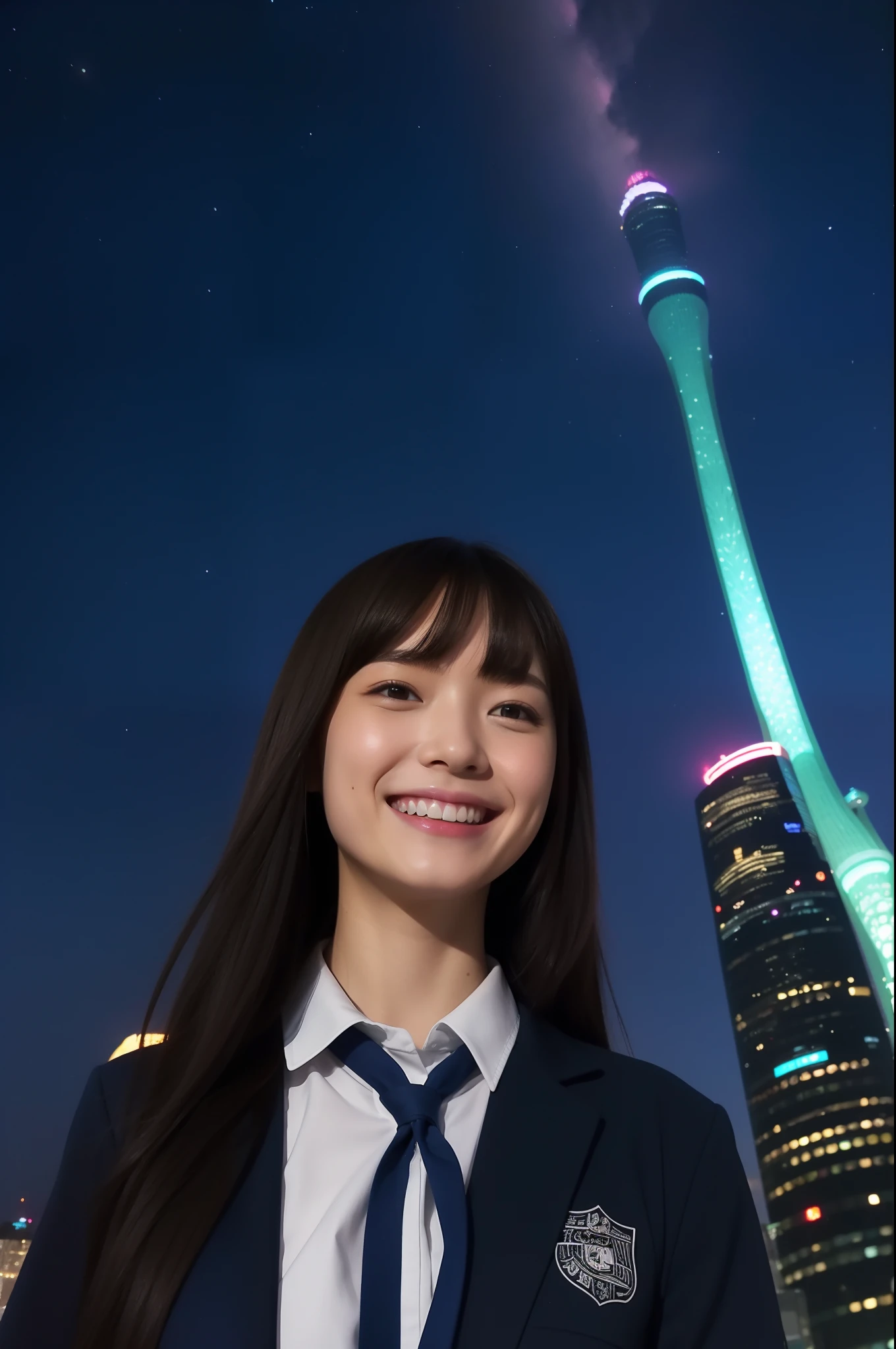 A smile、hi-school girl、校服、stele、Tokyo Skytree、Aurora