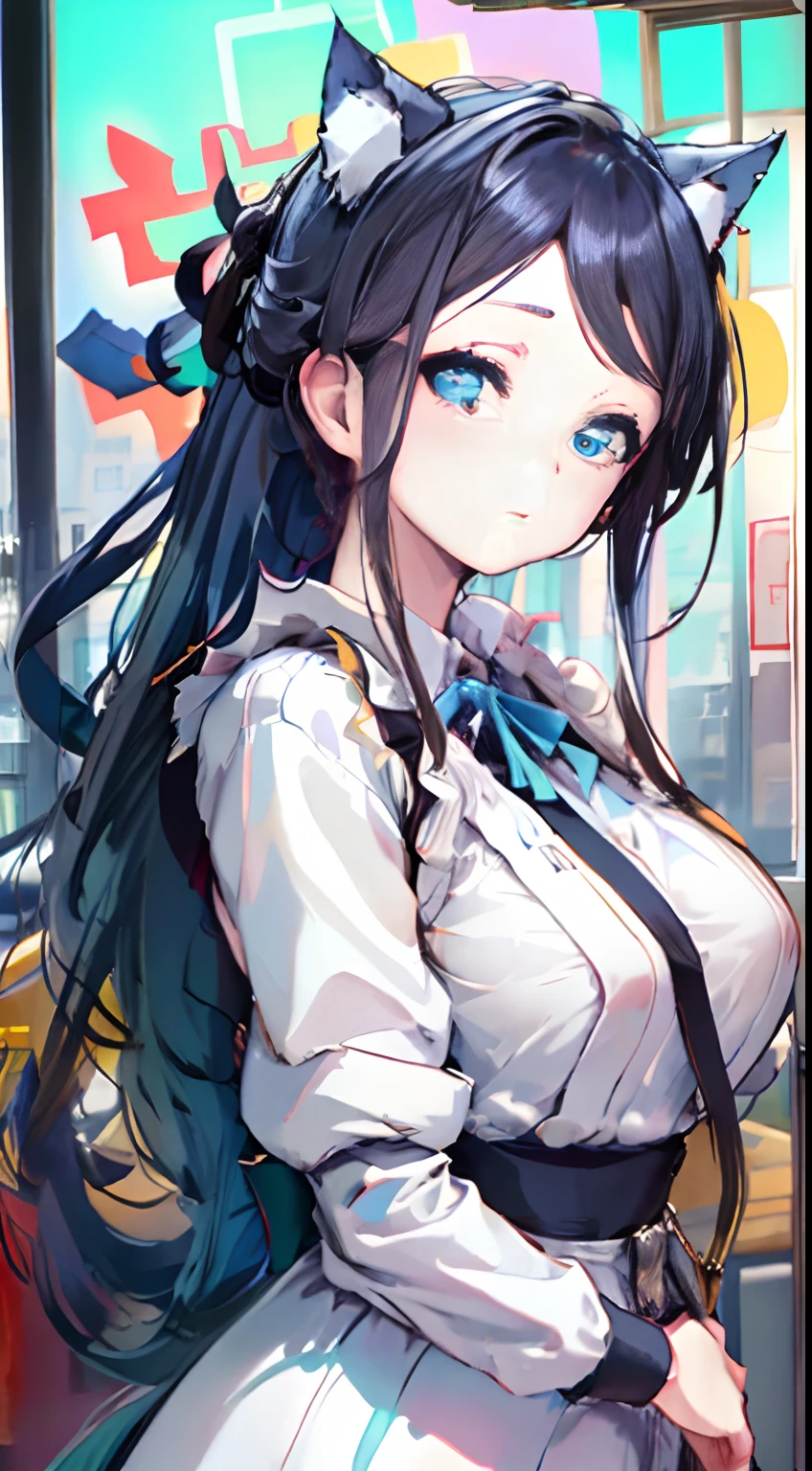 (NSTDA.:1.2), (10, beste-Qualit, master-piece: 1.4), ultra-high resolution, (lifelike, photorealistic portrait: 1.48), 25 years old, Cute Girl, Famous Japanese actors, oversized breasts, Blue Eyes, Head tilt, cowboy shot, from the front,My favorite cat ears, looking at the audience, expressionless, Beautiful lake,  Zeiss 150mm F/ 2.8 Hasselblad, In Japanese shrines, Whole body, foot, Ultra-Wide Angle