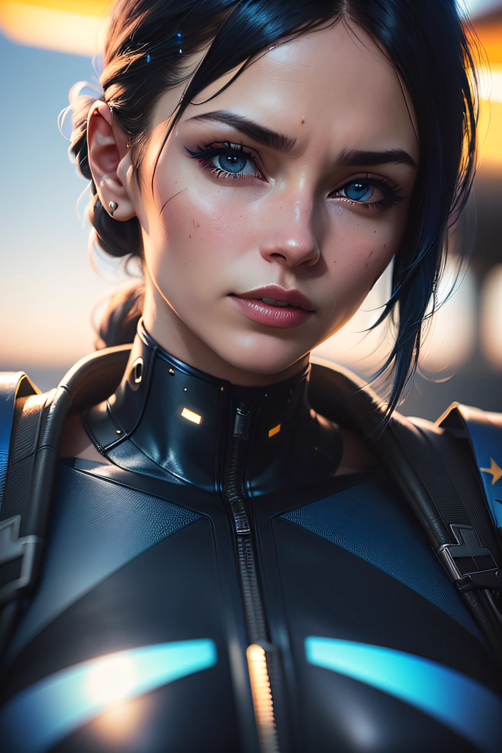 Airplane close-up, dark blue sky, local detail, perfect proportion, Cyberpunk winger style, vista,8K quality, shimmer, fine picture, sunlight, light,3d,cgi