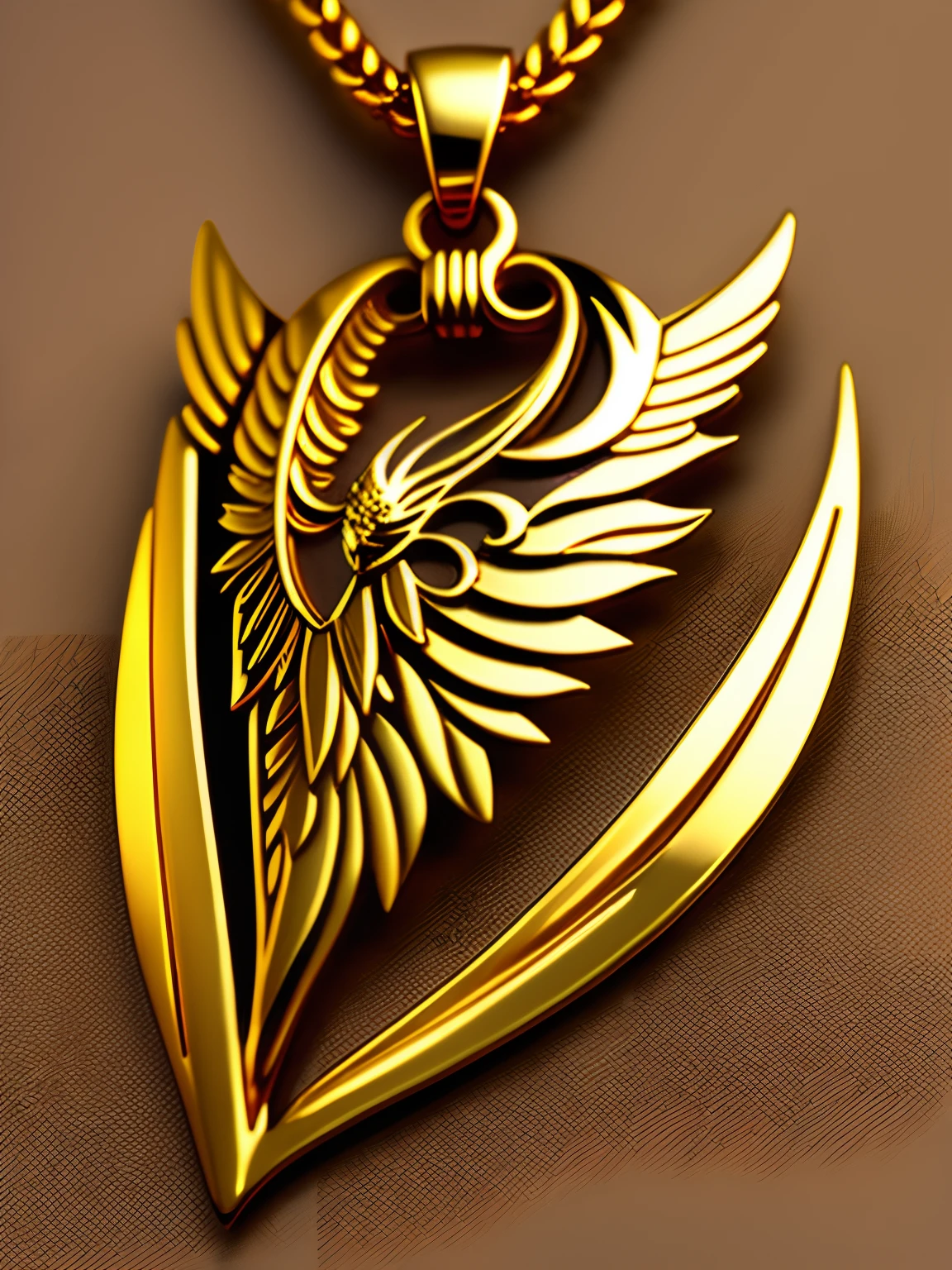 Phoenix pendant yellow gold 24K gold Chinese style, spreading wings, Flow and dynamics