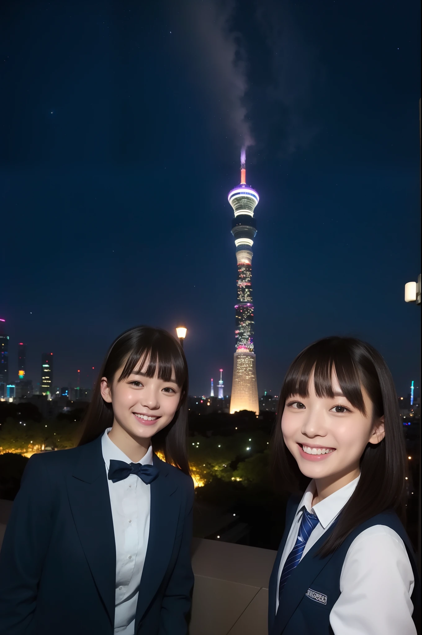 A smile、hi-school girl、校服、stele、Tokyo Skytree、Aurora