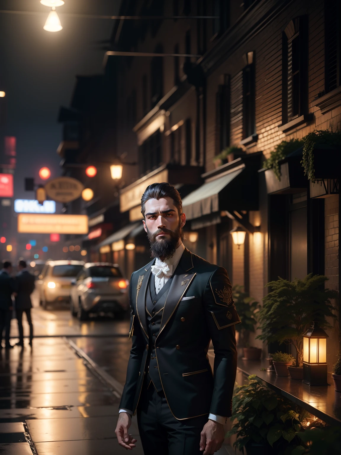 A sophisticated and refined aura Man  Holding Glass of Whisky, distinguished appearance, wearing a tailored suit, a neatly trimmed beard, His eyes might convey a sense of wisdom and depth, hairstyle could be sleek and polished, Masterpiece photo, Eye catching photo nikon d850 film stock photograph 4 kodak portrait 400 camera f1.6 lens rich colors hyper realistic lifelike texture dramatic lighting unreal engine trending on artstation, cinestill 800,8k,cinematic,cinematic shot,