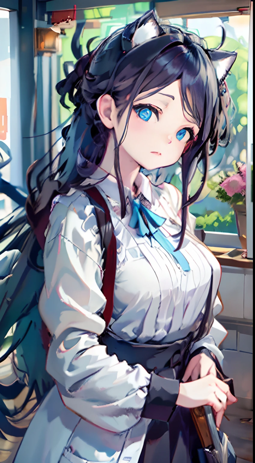 (NSTDA.:1.2), (10, beste-Qualit, master-piece: 1.4), ultra-high resolution, (lifelike, photorealistic portrait: 1.48), 25 years old, Cute Girl, Famous Japanese actors, oversized breasts, Blue Eyes, Head tilt, cowboy shot, from the front,My favorite cat ears, looking at the audience, expressionless, Beautiful lake,  Zeiss 150mm F/ 2.8 Hasselblad, In Japanese shrines, Whole body, foot, Ultra-Wide Angle