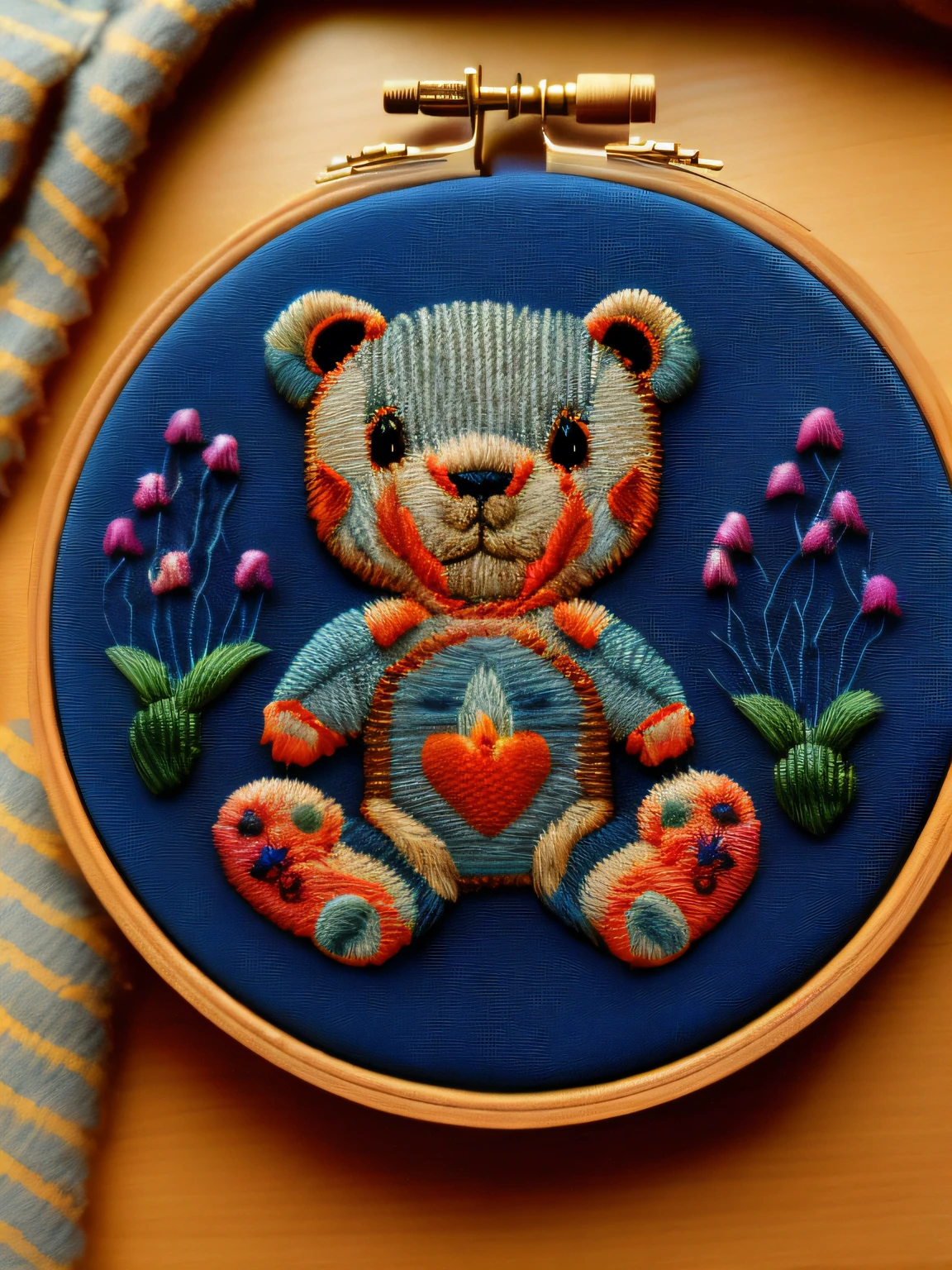 Denim needle point style embroidered teddy