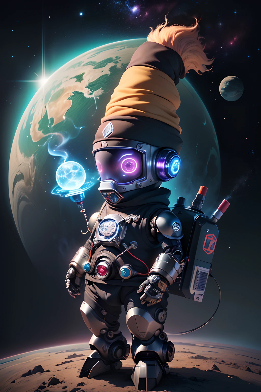 Roboto, Gnomo, mago, in outer space, engrenagens, Punk a vapor, Arte de Fantasia, velho, ferrugem, desenho