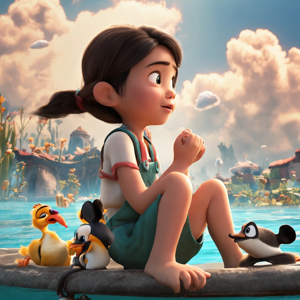 movie picture quality,Disney animation,style of disney animation,Disney movie animation,3D movies,China-style, girl sitting on giant koi flying in the sky,Thick clouds,Short hair and small braids,Denim suspenders,The barefoot,depth of fields,high light,Real light,Ray traching,oc rendered,Hyper-realistic,best qualtiy,8K,Works of masters,super-fine,Detailed pubic hair,Correct anatomy,sharp focus on eyes,Bokeh,Facial features are carefully depicted