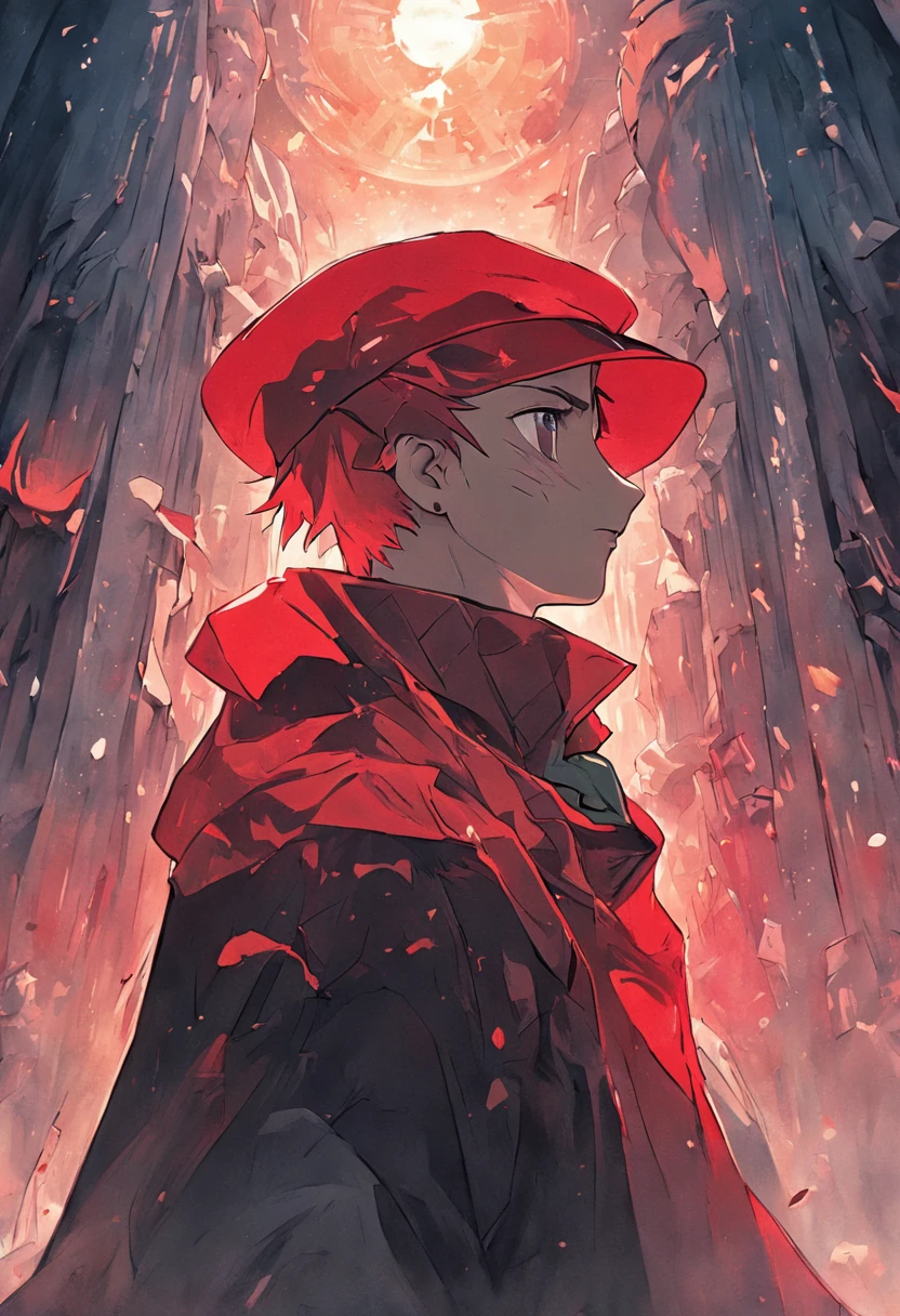 There is a poster of a man wearing a red hat and a red sun, Inspired by Ludvik Konazewski Jr, Inspired by Ludwik Konazewski, author:Frandišek Kavan, author:Ludvik Konazevsky, Komatsuzaki retro futurism, Inspired by Conrad Krafick