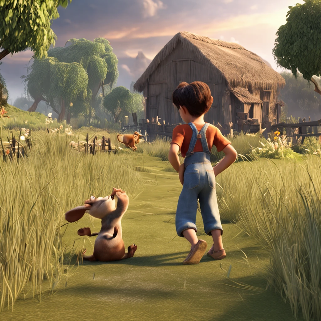 movie picture quality,Disney animation,style of disney animation,Disney movie animation,3D movies,China-style,Baby playing in a country field,Short hair and small braids,Denim suspenders,The barefoot,depth of fields,high light,Real light,Ray traching,oc rendered,Hyper-realistic,best qualtiy,8K,Works of masters,super-fine,Detailed pubic hair,Correct anatomy,sharp focus on eyes,Bokeh,Facial features are carefully depicted