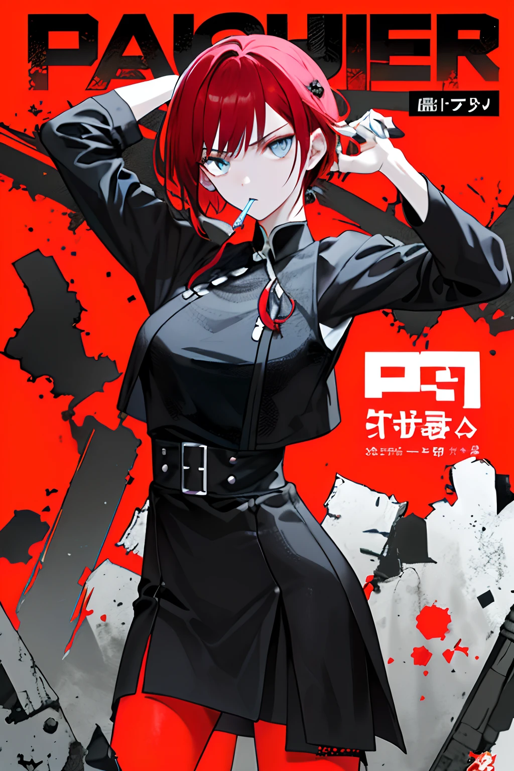 (((dramatic))), (((gritty))), (((intense)))) The movie poster features as the central character. She is shy in the center of the poster, wearing idol outfit, and a determined expression on her face. The background is dark and gritty, with a feeling of drunkenness. The text is bold and eye-catching, with catchy slogans that add to the overall drama and excitement. The color palette is dominated by dark colors, dotted with bright colors, giving the poster a dynamic and visual impact, tachi-e (magazine:1.3), (cover-style:1.3), fashionable, vibrant, outfit, posing, front, colorful, dynamic, background, element, confident, expressive, holding, statement, attachment, majestic, coiled, around, touch, scene, text, cover, bold, eye-catching, title, fashion, font, catchy, title, bigger, eye-catching, modern, trendy, focused, stylish, 1 girl