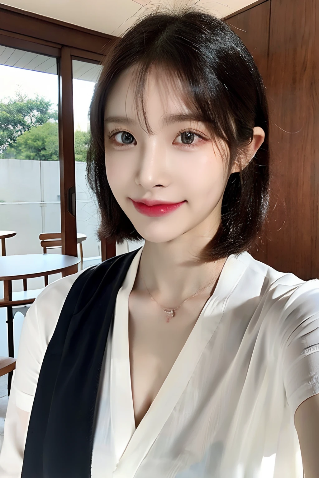 tmasterpiece, Best quality at best, realisticlying, Kizi, japanes, ssmile, nakeness, In front of a crowd, sportrait, Incomparable masterpiece, perfect artwork, ((perfect femalkme figure)), short hair, blonde, skinny, realistic, solo, (realism: 1.4), best quality, super high resolution, 1girl, porcelain, kpop ido, (extra large breasts), full body, beautiful, masterpiece, best quality, very detailed face, perfect lighting, solo, plain makeup, tights, best quality, super high resolution, (realistic:1.4), super detailed, masterpiece, best quality, ulzzang - 6500-v1.1, (realistic, photorealistic: 1.37), extreme light and shadow, disheveled hair, master work, rich details, (fine facial features), (highest quality photo),. (masterpiece), (detailed eyes), look in front of you eyes, incredibly cute under eye moles, necklace, moles under left eyes, earring best quality, Japanese woman, large breasts, very short bob hair,upper body, A beautiful woman with perfect body:1.4, Slim abdomen:1.2, (full body:1.6), ultra-detailed face, delicate eyes, double eyelids, soft breasts, charming expression, blonde hair, in high school, japanese uniform, ponytail, casual hair style,