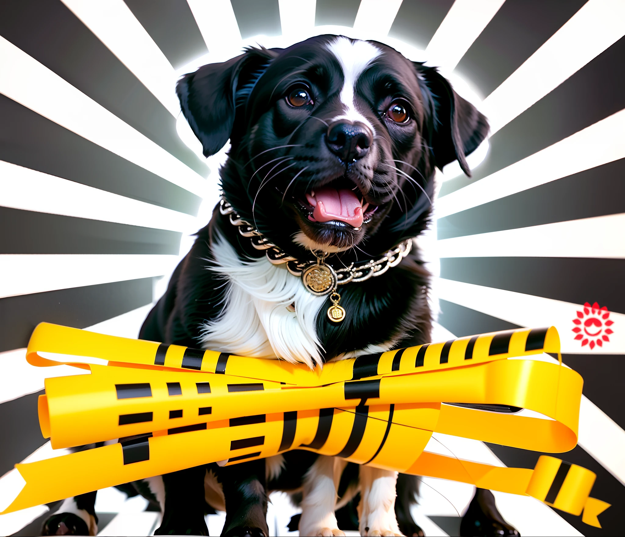 There is a black and white dog,Red collar and black and white collar, komono, japanese dog, o cachorrinho, konachan, gunshu, shibu inu, boichi, booru, author:Chai Mansion, pepper, Muscular!!, yoshiku, awww, nihonga, 8K!!