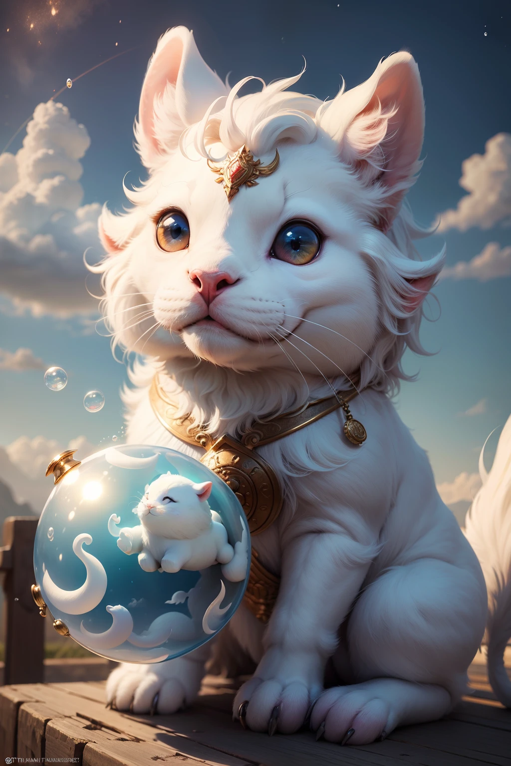 Cute and cute,mythological beasts,Little white bull,lively and lovely,Auspicious cloud decoration,frontage,bubble blowing,Marshmallow texture,Bright colors,unreal-engine, extreme hight detail,at centre,8,Extreme clarity,Movie special effects,Ray traching,particle fx,dingdall effect,The Rembrandt effect,high-definition picture quality,Detail portrayal,The texture is delicate,complexdetails