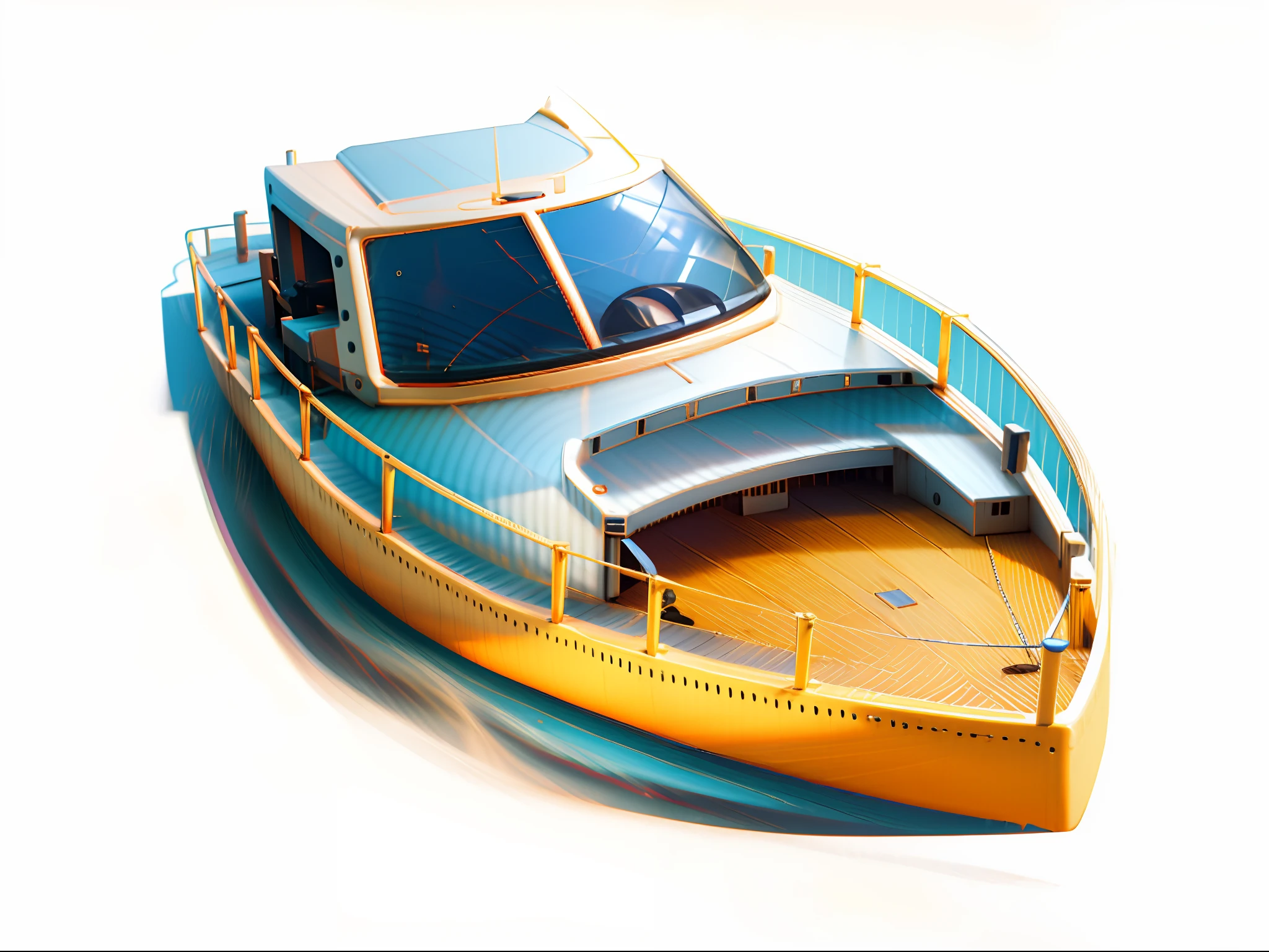 speedboat,steamship,Close-up of a ship with a yellow and blue hull, top boat racing simulator, Concept ship, energetic shadow, Cyberpunk speedboats, , delicate craftsmanship, thumbnail, boat, Stunning graphics, Senior Artist, , Best graphics,Smooth surface,Anti-aliasing