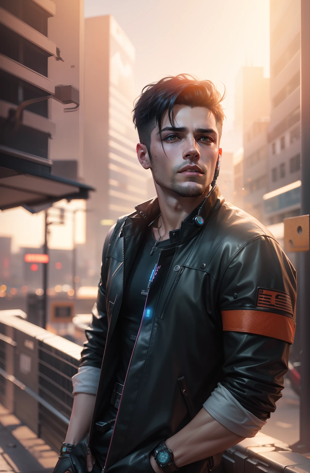 Change background cyberpunk handsome boy realistic face. 4k ultra realistic