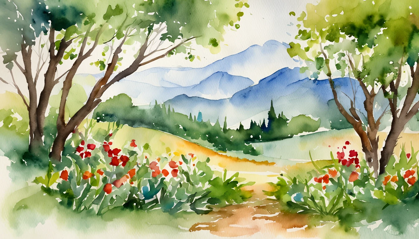 Tile,Full,Spread out,the watercolor style,Foliage,bushes,Green,unmanned