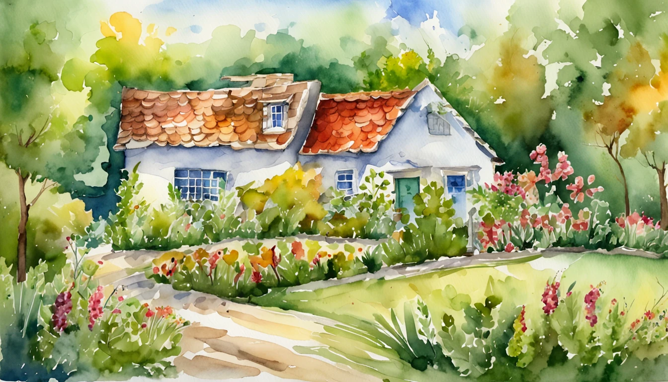 Tile,Full,Spread out,the watercolor style,Foliage,bushes,Green,unmanned