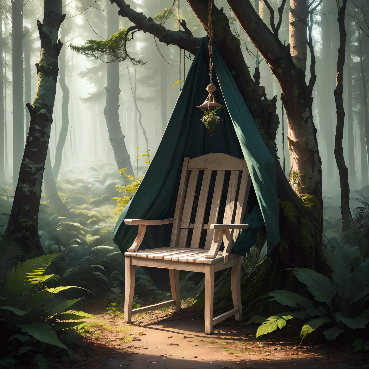 Corpse messy chair hanging forest fluorescent