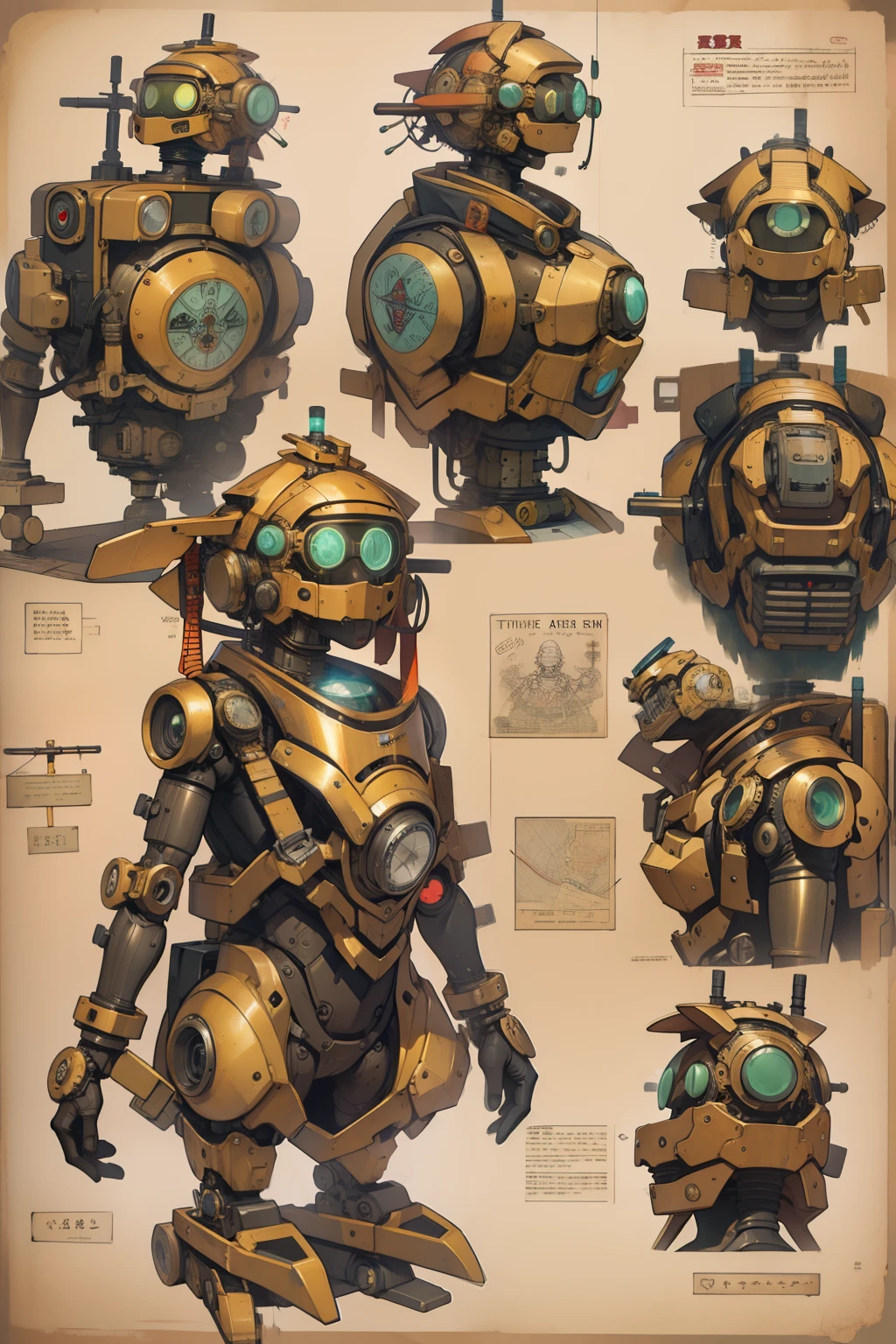 Steampunk style humanoid robot, pequeno, mago