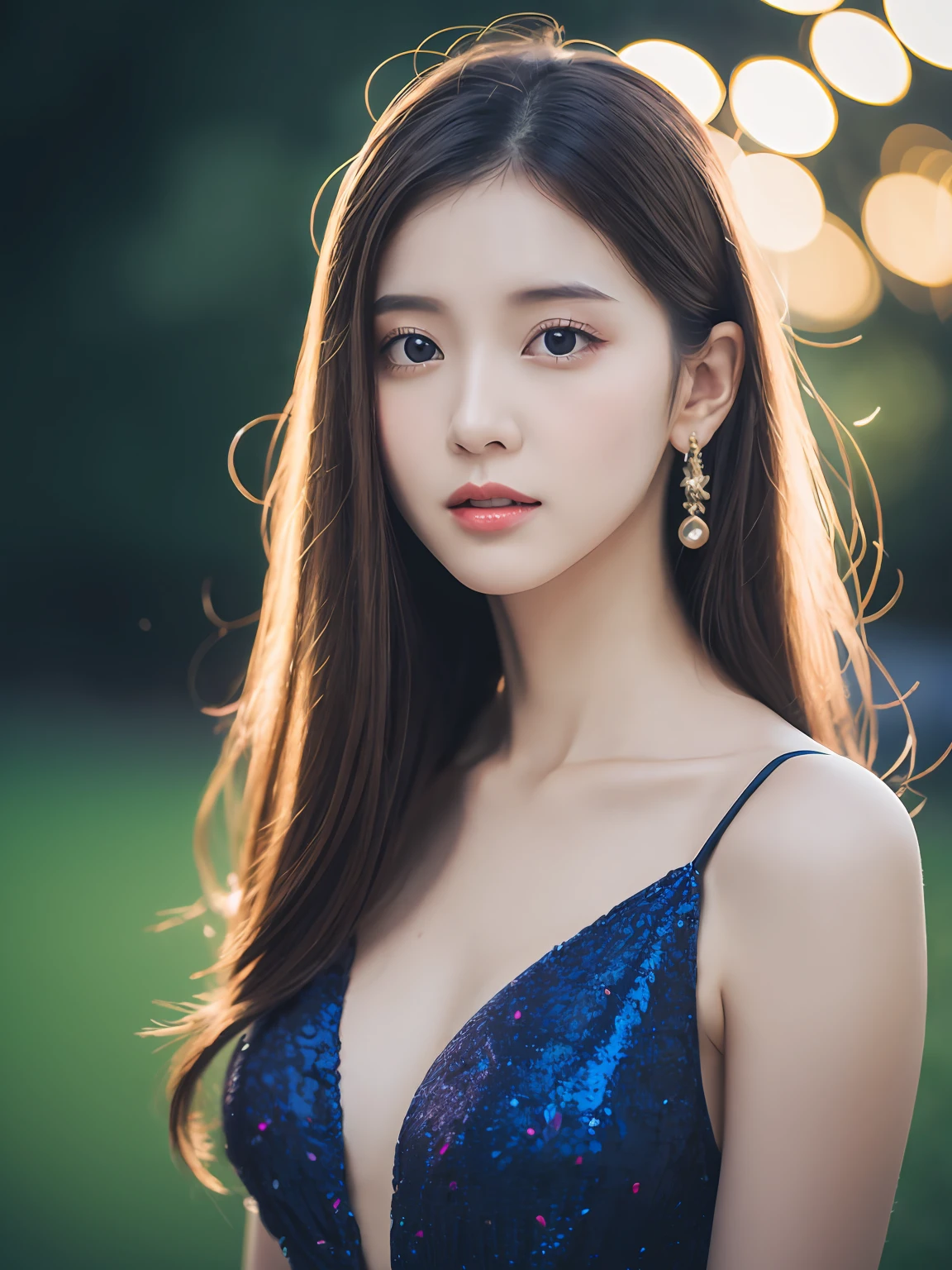 8K,Real 1.25 ,  超A high resolution ,Natural makeup,Slender eyes,sexy facial expression,summer  dress,stylish,Medium Hair