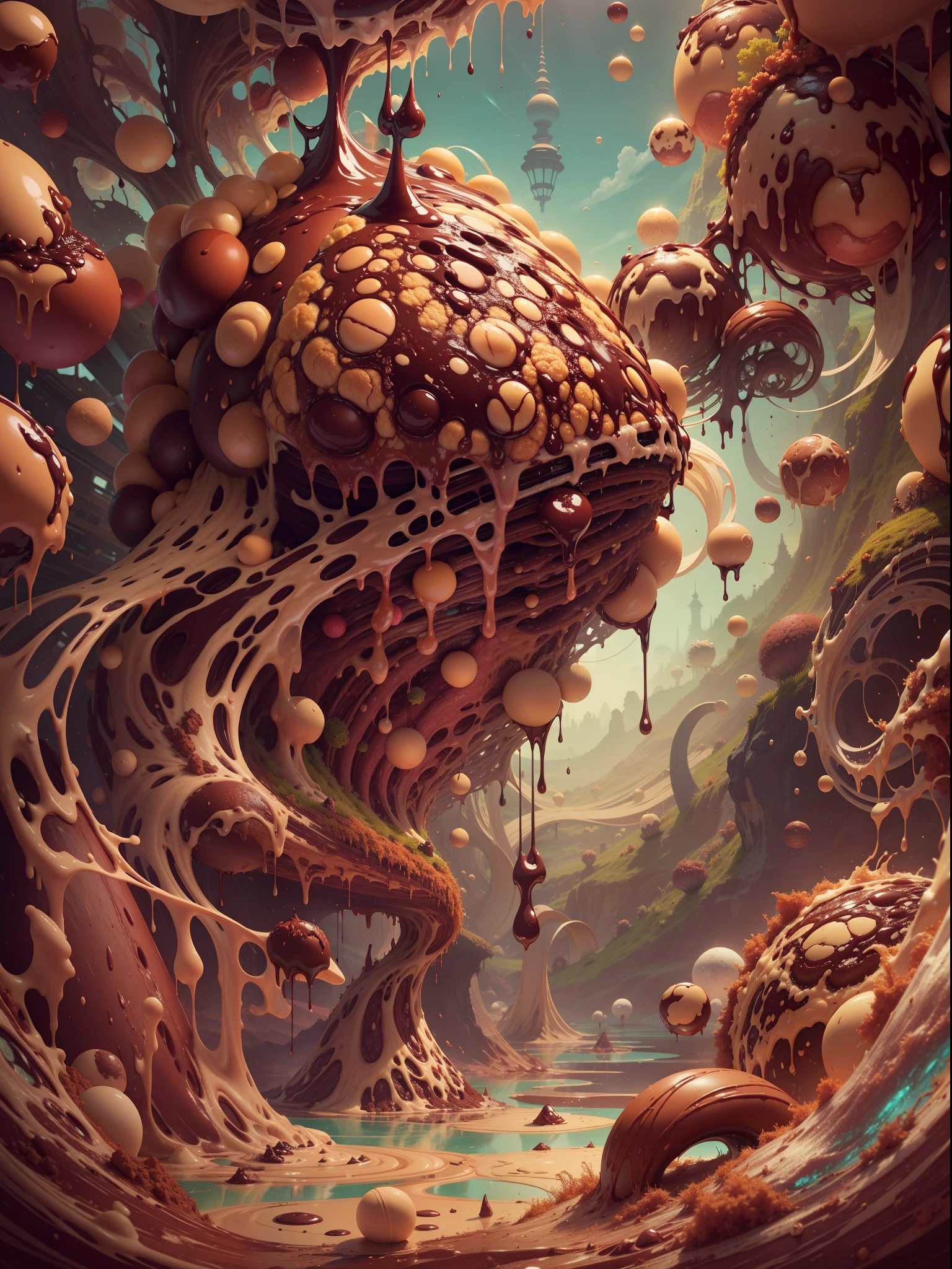 "A surreal universe where everything is made of melted chocolate."