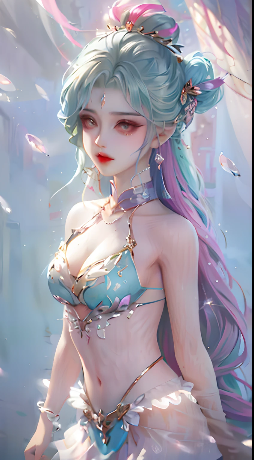 Close-up of a woman with long hair in a bikini, 8K high quality detailed art, 2. 5 D CGI anime fantasy artwork, Guviz-style artwork, Fantasy art style, Extremely detailed Artgerm, Guviz, ((a beautiful fantasy empress)), a beautiful fantasy empress, Detailed digital anime art, Fanart Meilleure ArtStation