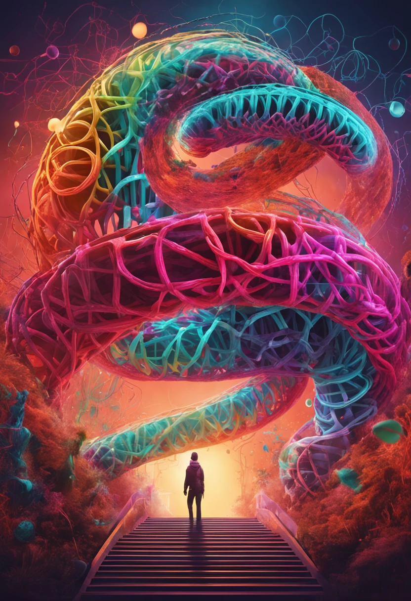 This is an image that combines DNA illustrations with the researchers' thoughts! It's a picture of a vibrant DNA spiral intertwined with the brain。. Hope you like it!