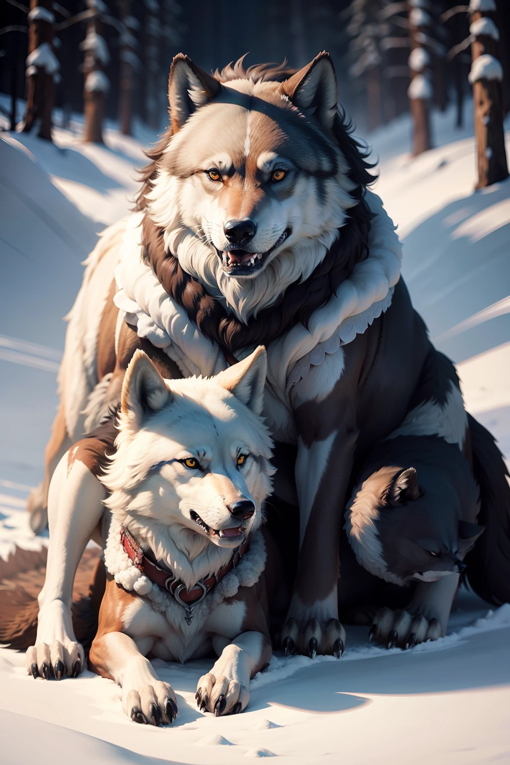 Dire wolves fight wolves