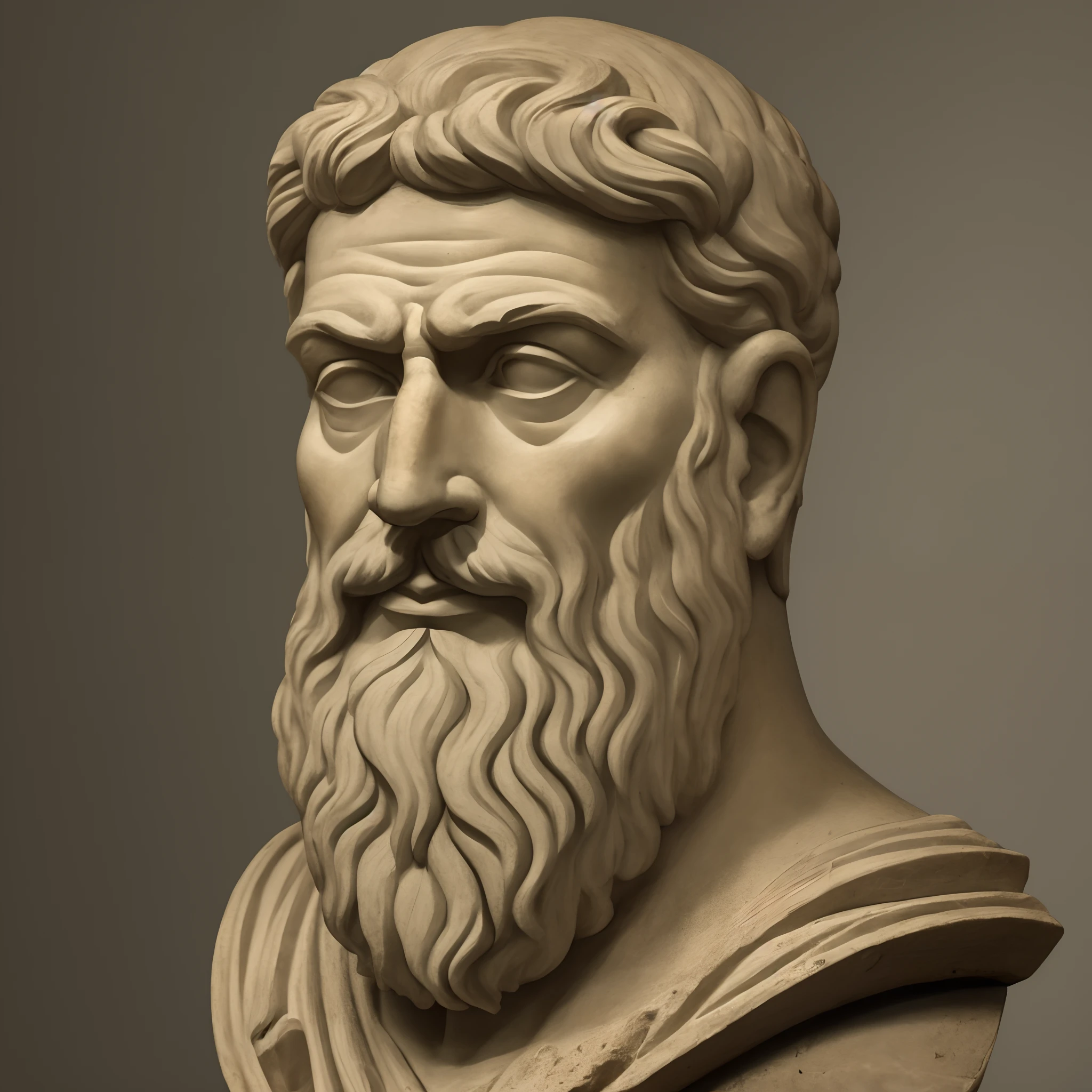 Ancient Greek philosopher Epicurus face, dark background, 8k, --auto --s2