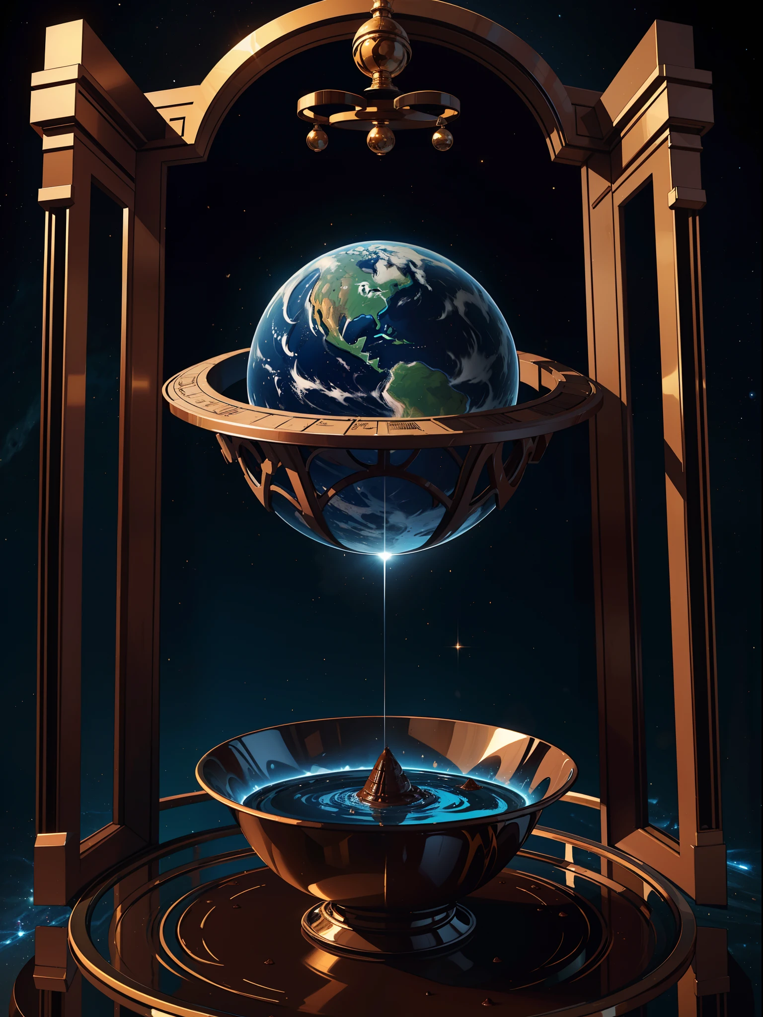 "Create a mesmerizing 3D artwork of a chocolate universe with a stunning blue print effect."