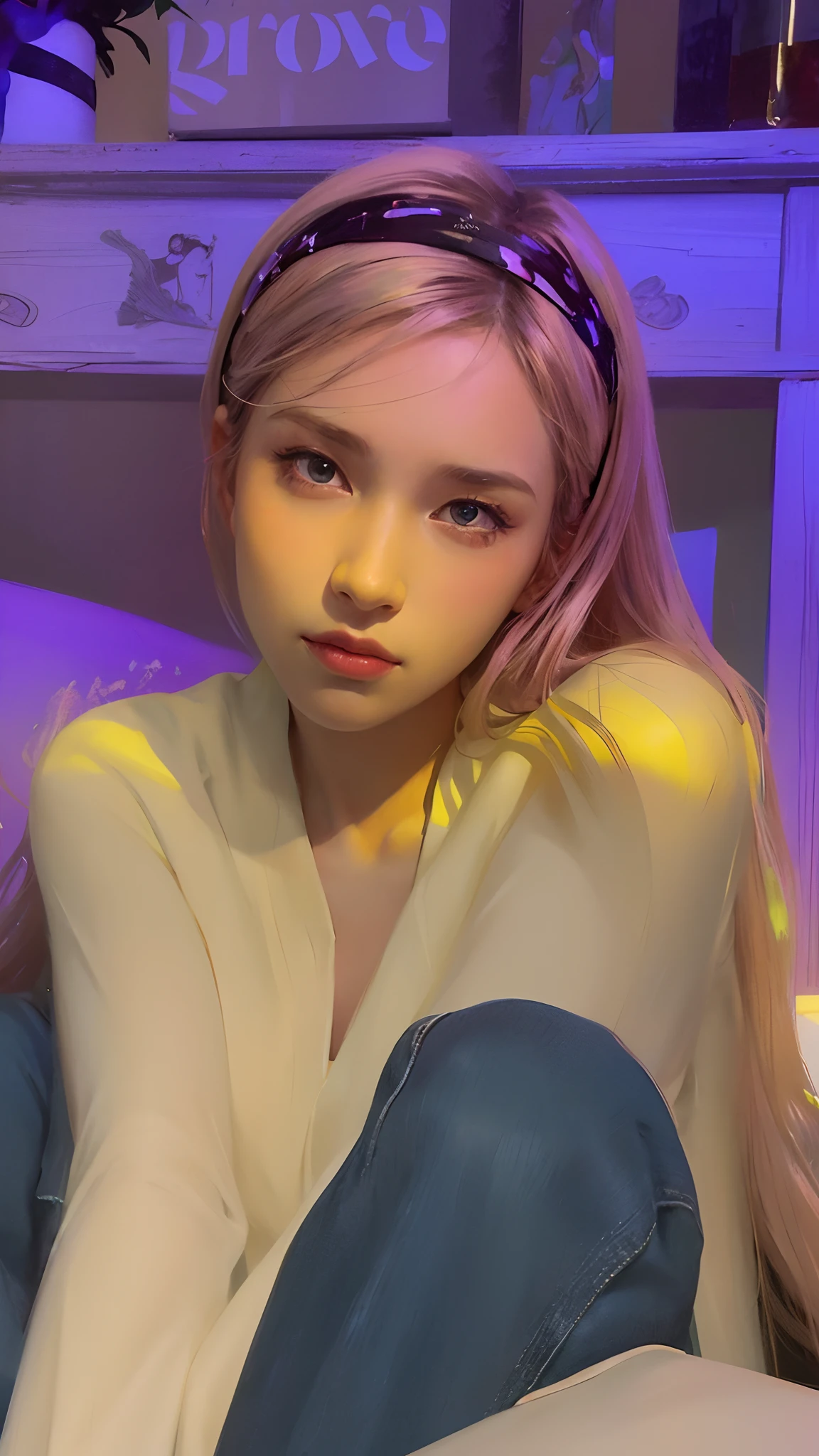 Hyperrealist portrait of female by david hockney and alphonse mucha,fantasy art, photo realistic, dynamic lighting, artstation, poster, volumetric lighting, very detailed faces, 4 k, award winning,, 1girl, in the dark, deep shadow, low key,cowboy shot,(official clothing:1.4) ,long hair,white hair,