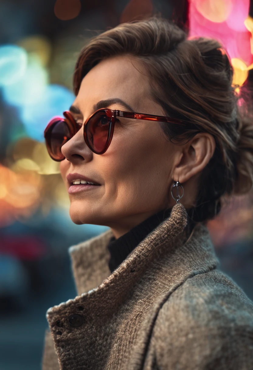 stylish woman wearing glasses and hearing aids