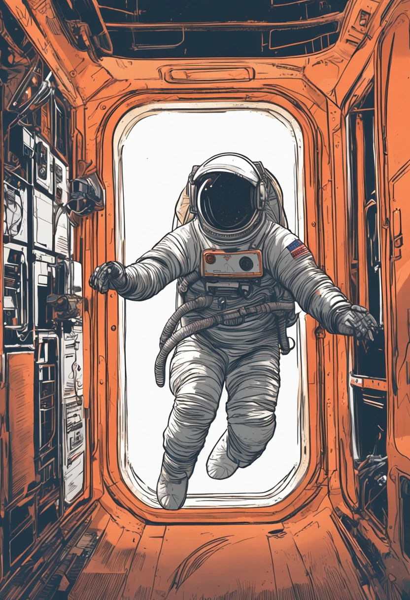 Generate an image of a spacecraft descending slowly and opening its door. A unique astronaut is emerging from the spacecraft's interior. However, what makes it extraordinary is the fact that the astronaut is a cat wearing a space helmet