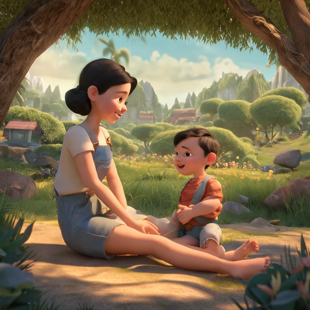 movie picture quality,Disney animation,style of disney animation,Disney movie animation,3D movies,China-style,Baby girl and puppy playing in country field,Short hair and small braids,Denim suspenders,The barefoot,depth of fields,high light,Real light,Ray traching,oc rendered,Hyper-realistic,best qualtiy,8K,Works of masters,super-fine,Detailed pubic hair,Correct anatomy,sharp focus on eyes,Bokeh,Facial features are carefully depicted