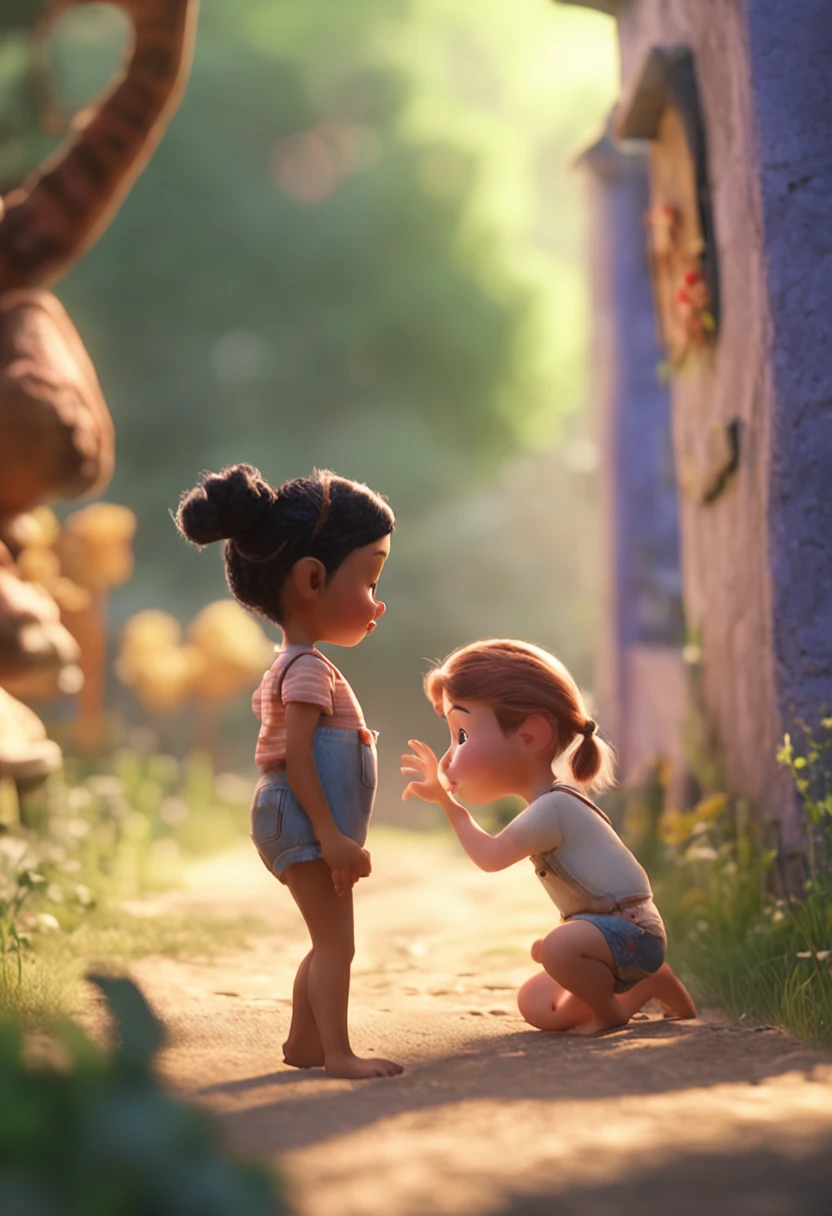 movie picture quality,Disney animation,style of disney animation,Disney movie animation,3D movies,China-style, girl and puppy playing in country field,Short hair and small braids,Denim suspenders,The barefoot,depth of fields,high light,Real light,Ray traching,oc rendered,Hyper-realistic,best qualtiy,8K,Works of masters,super-fine,Detailed pubic hair,Correct anatomy,sharp focus on eyes,Bokeh,Facial features are carefully depicted
