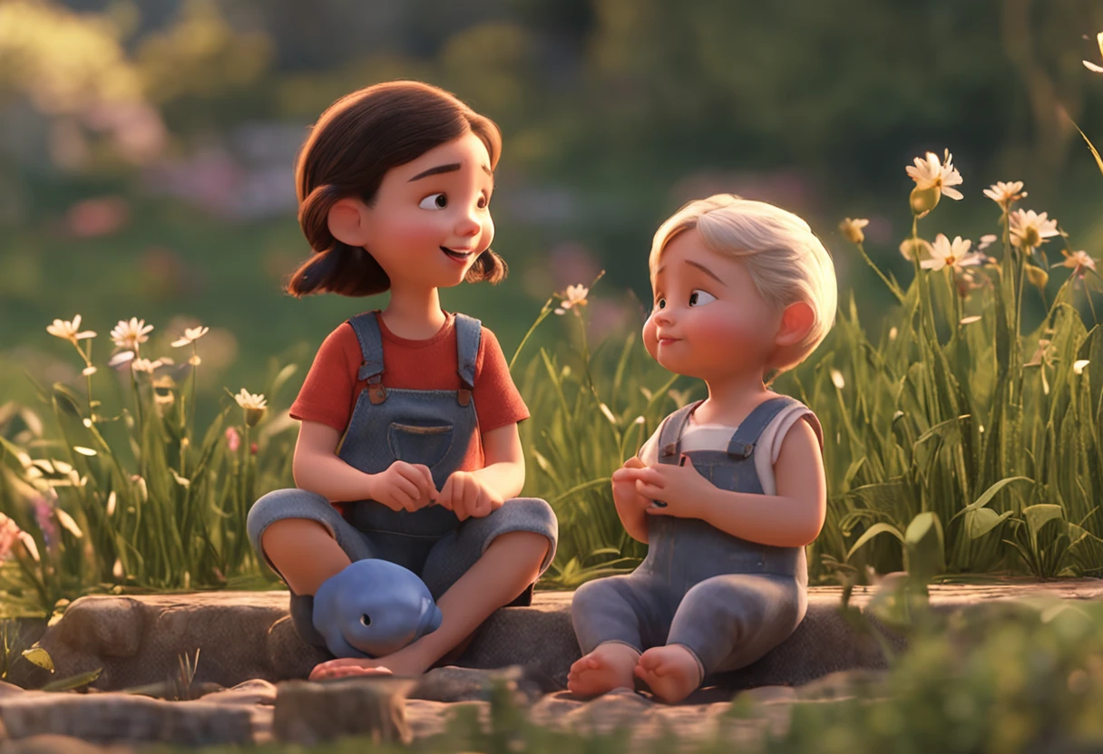 movie picture quality,Disney animation,Disney animated films,2 little girls sitting on a giant koi,1 little boy sitting behind, Thick clouds under your fee,Denim suspenders,The barefoot,depth of fields,high light,Real light,Ray traching,oc rendered,Hyper-realistic,best qualtiy,8K,Works of masters,super-fine,Detailed pubic hair,Correct anatomy,sharp focus on eyes,Bokeh,Facial features are carefully depicted