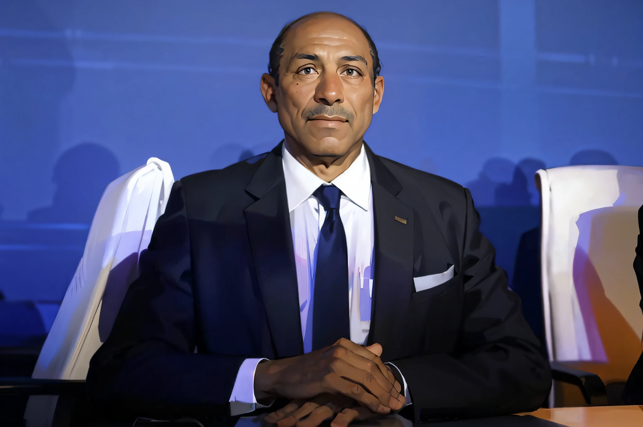 there is a man in a suit and tie sitting at a table, mohamed chahin, cedric peyranavernay, achille mauzan, afp, Vincent Maréchal, raffael, jules julien, cedric payravernay, alphonse muca, hicham habchi, alain beneteau, untitled, deregoue, looking happy