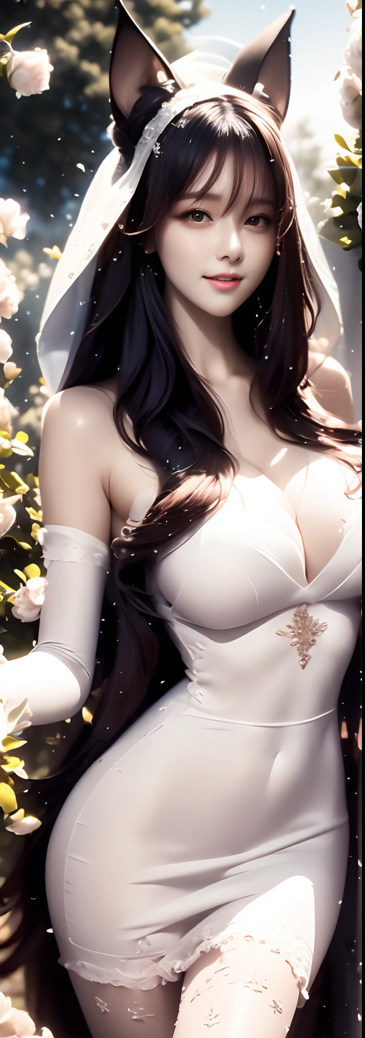 8K high quality wallpaper delicate water drops，Beautiful woman exposing bare shoulders from bathtub
Molding characteristics: Standing posture，
Purple floral long dress
Soft natural light，cinematric light， Side lights
Elf ears
The hooded bow is seductive and energetic，Blurred，Extinction，Moving，seductiv，Sexy smile
Sexy lace clothing， Open V chest clothes，Wavy detail hair，Peony flowers bloom bright red tattoos,Delicately reveals the texture and texture of the petals。light particules， lens flare glow， Luminous Particle