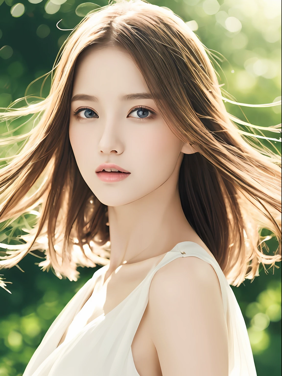 超A high resolution, chromatic abberation,Slender eyes,Mature look、(Gorgeous white summer dresses)(Stylish),