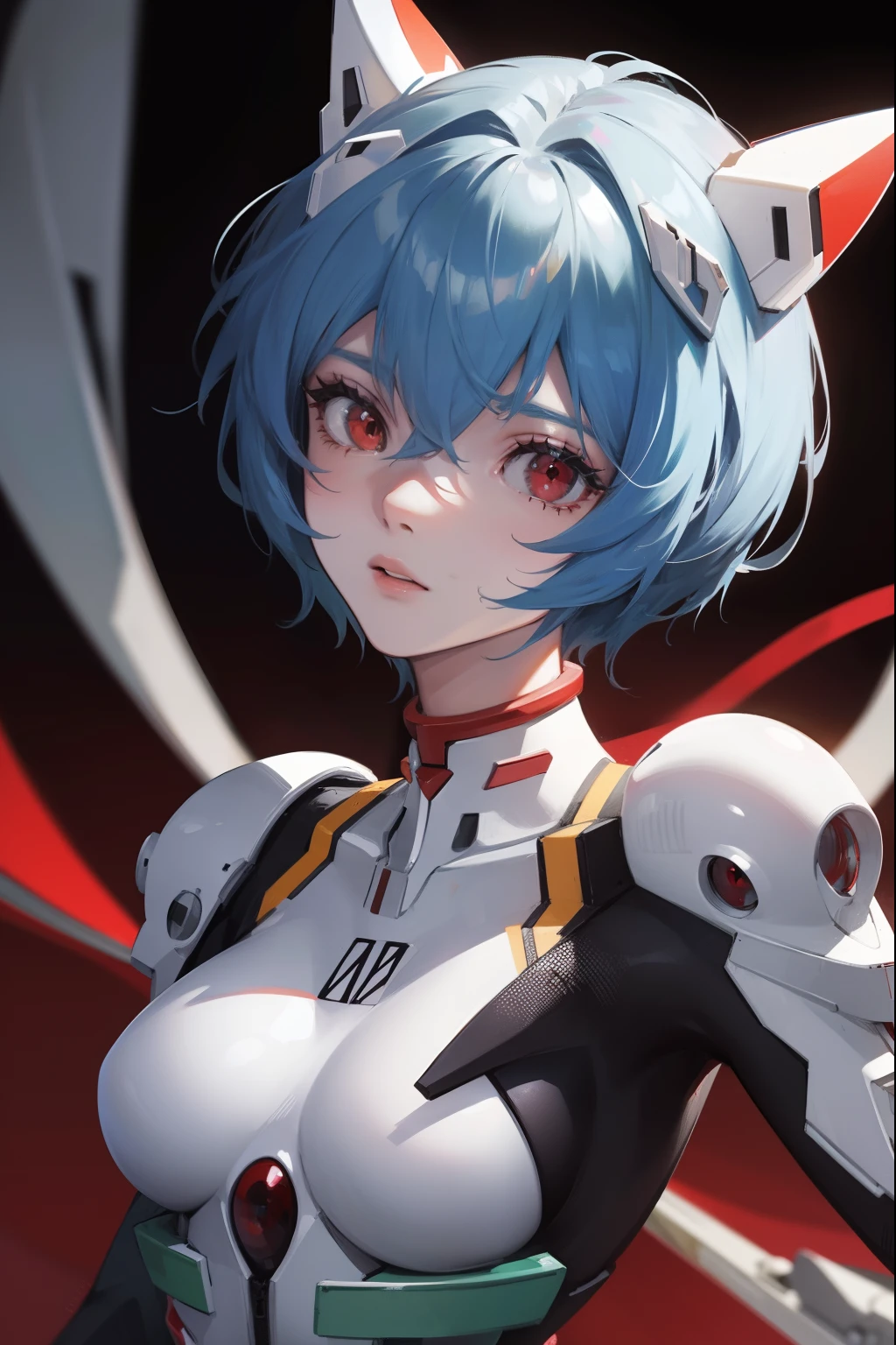 reiayanami, rei ayanami, blue hair, short hair, (red eyes:1.5),
BREAK bodysuit, headgear, plugsuit, white bodysuit,
BREAK outdoors, city,
BREAK looking at viewer, 
BREAK (masterpiece:1.2), best quality, high resolution, unity 8k wallpaper, (illustration:0.8), (beautiful detailed eyes:1.6), extremely detailed face, perfect lighting, extremely detailed CG, (perfect hands, perfect anatomy),