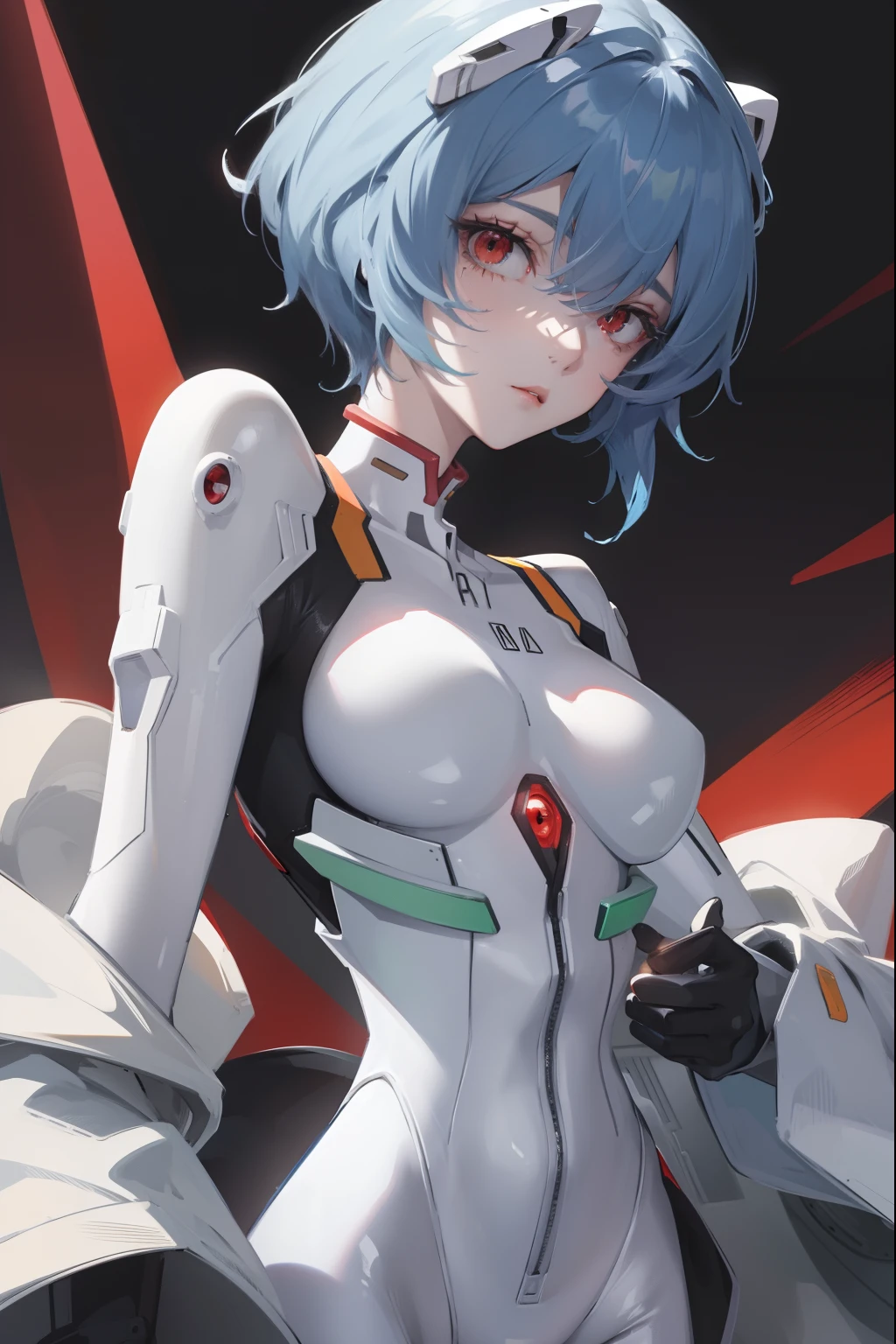 reiayanami, rei ayanami, blue hair, short hair, (red eyes:1.5),
BREAK bodysuit, headgear, plugsuit, white bodysuit,
BREAK outdoors, city,
BREAK looking at viewer, 
BREAK (masterpiece:1.2), best quality, high resolution, unity 8k wallpaper, (illustration:0.8), (beautiful detailed eyes:1.6), extremely detailed face, perfect lighting, extremely detailed CG, (perfect hands, perfect anatomy),