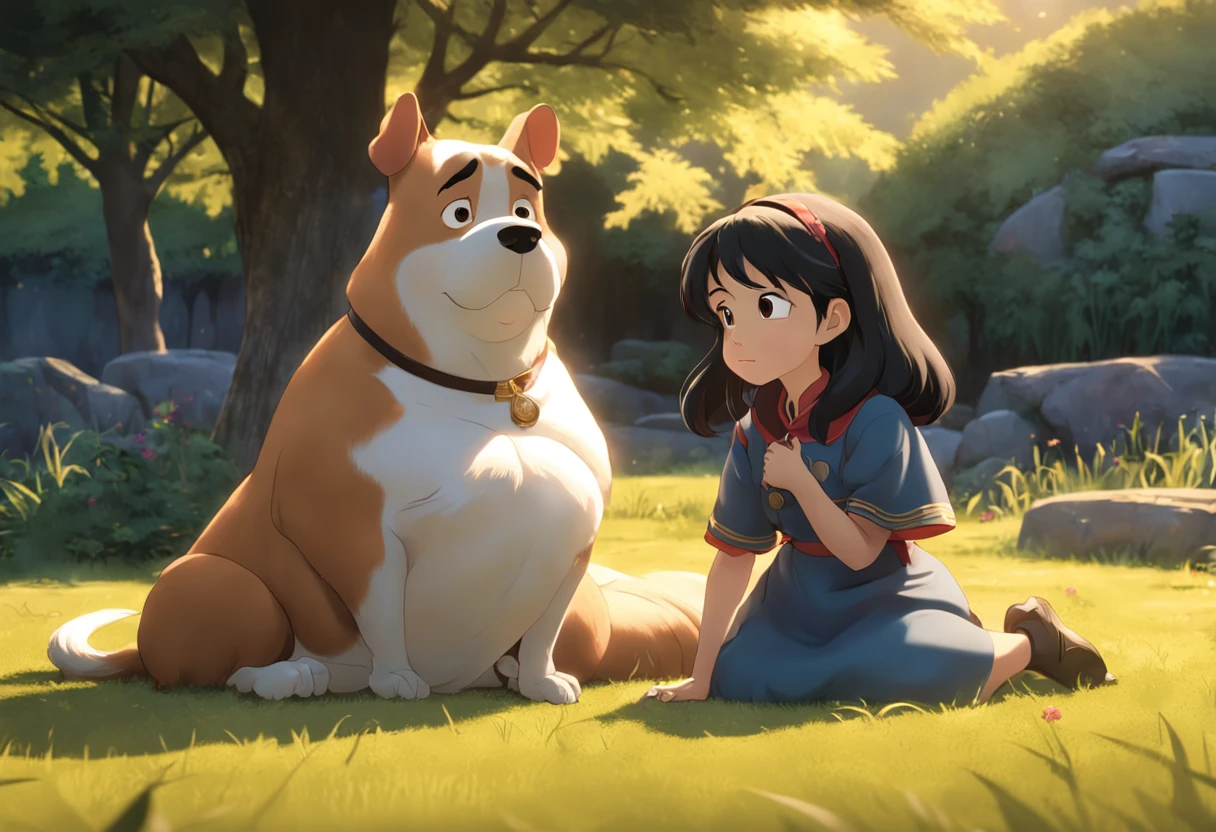 movie picture quality，Disney animation，style of disney animation，Disney movie animation，3D movies，China-style，Grandma and fat dog resting in the field yard，depth of fields，high light，Real light，Ray traching，oc rendered，Hyper-realistic，best qualtiy，8K，Works of masters，super-fine，Detailed pubic hair，Correct anatomy，sharp focus on eyes，Bokeh，Facial features are carefully depicted