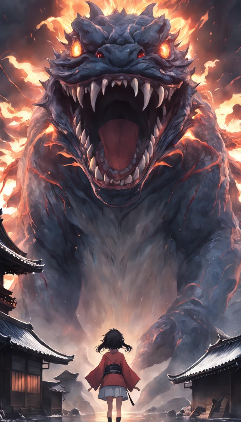 movie picture quality,Real Photographics,Hyper-realistic,scary movie lighting,(Fish monsters:1.5),Extremely large,blood vess,frotting,Murderous,Roar at Mount Fuji in Japan, Japan,Destroyed buildings,Collapsed walls,fire glow,The frivolous clown kimono Japanese are on the run,depth of fields,high light,Real light,Ray traching,oc rendered,Hyper-realistic,best qualtiy,8K,Works of masters,super-fine,Detailed pubic hair,Correct anatomy,sharp focus on eyes,Bokeh,Facial features are carefully depicted