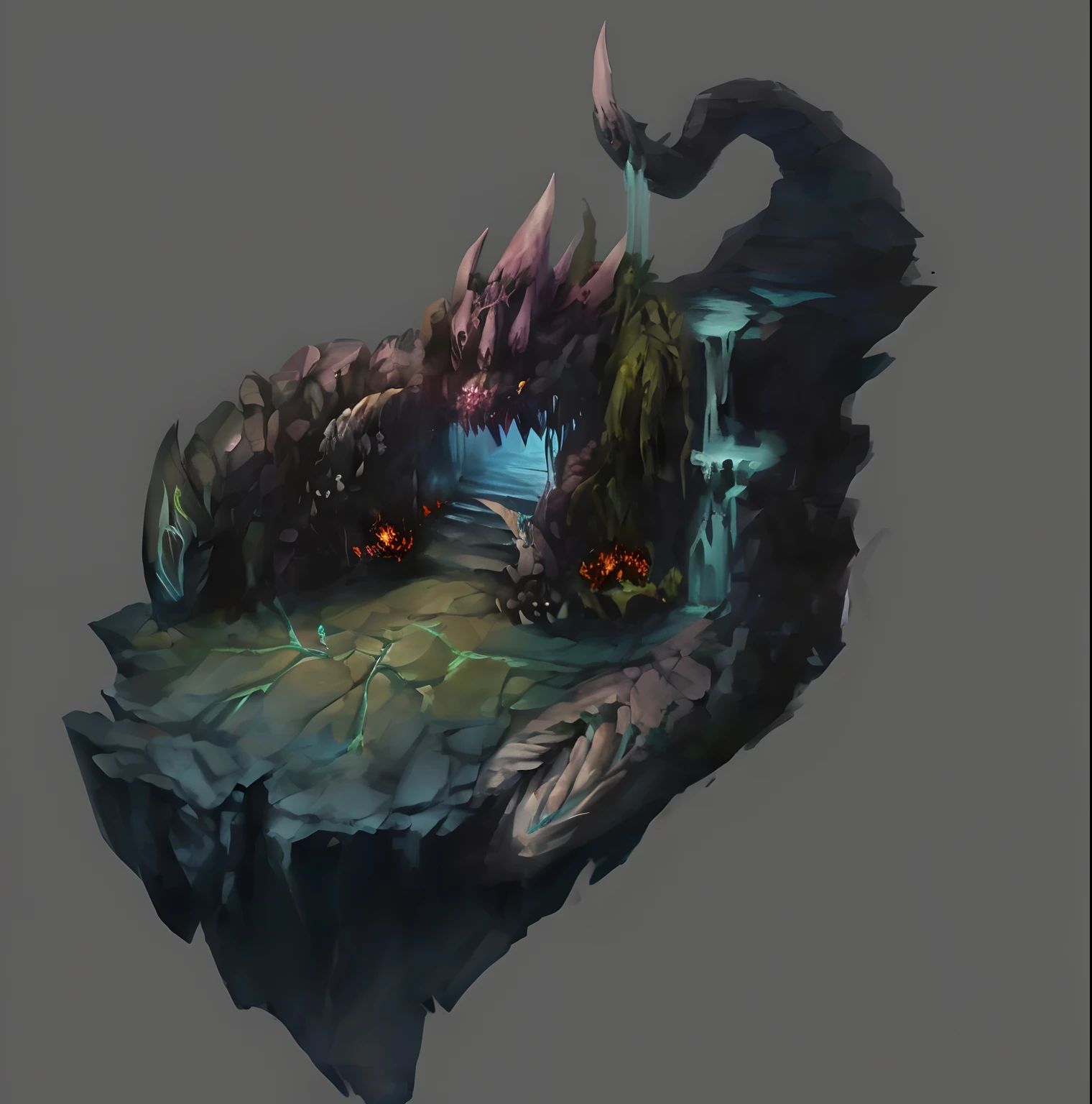 Close-up of the waterfall,There is a scorpion on it, League of Legends concept art, painted as a game concept art, Riot game concept art, Dota 2 concept art, fantasy concept art, environment concept, Stylized concept art, environment concept art, Game concept art, concept-art, concept-art, concept art highly detailed, concept-art!, dark fantasy environment