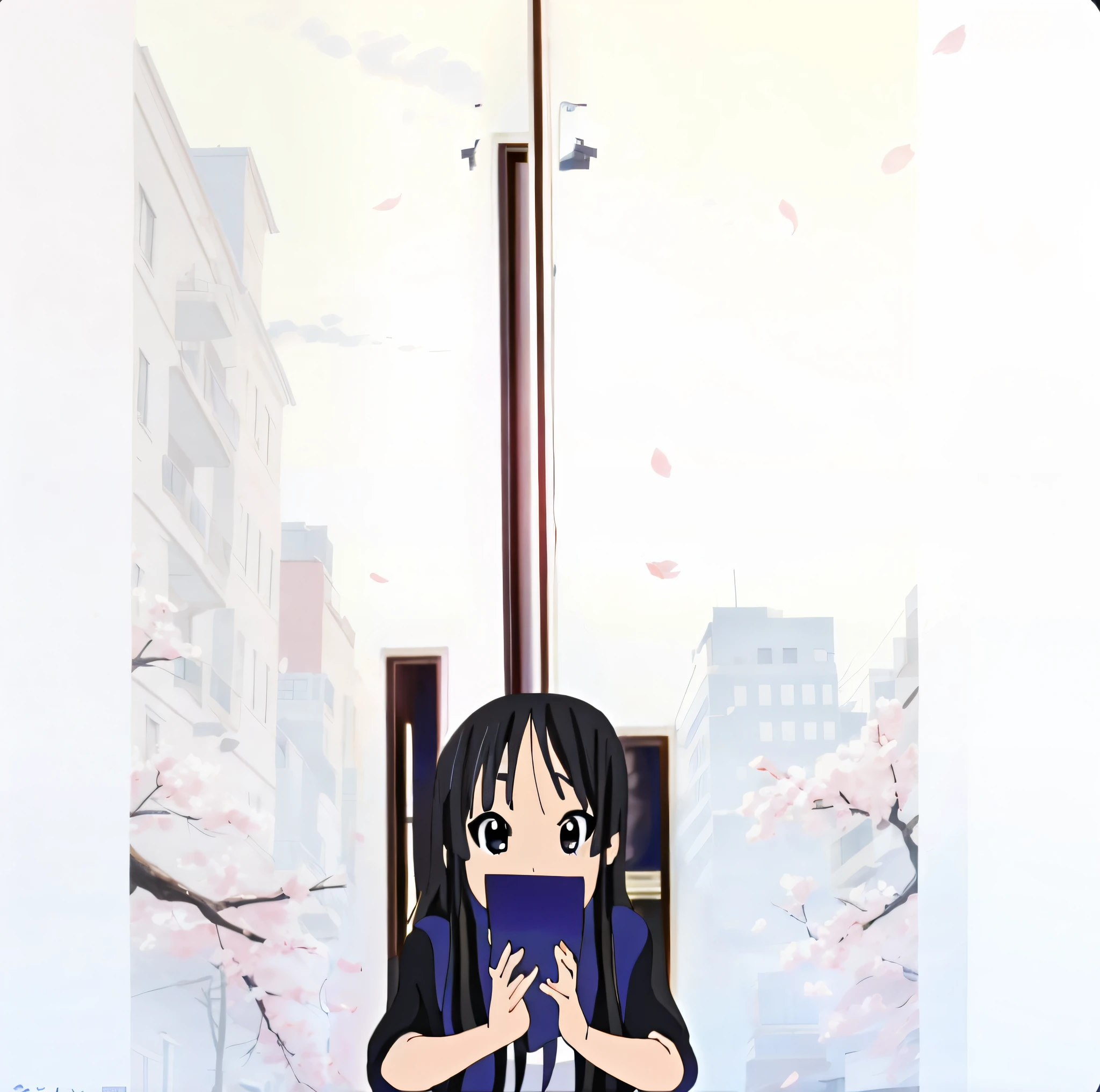 Mio Akiyama, Mio Akiyama, (Black eyes:1.5), Black hair, Long hair, Break the uniform of Sakurakoka High School, school uniform, uniform, BREAK looking at viewer, Break indoors, Classroom, Break (Masterpiece:1.2), Best quality, high resolution, Unity 8k wallpaper, (illustration:0.8), (Beautiful detailed eyes:1.6), Extremely detailed face, Perfect lighting, Extremely detailed CG, (Perfect hands, Perfect anatomy),